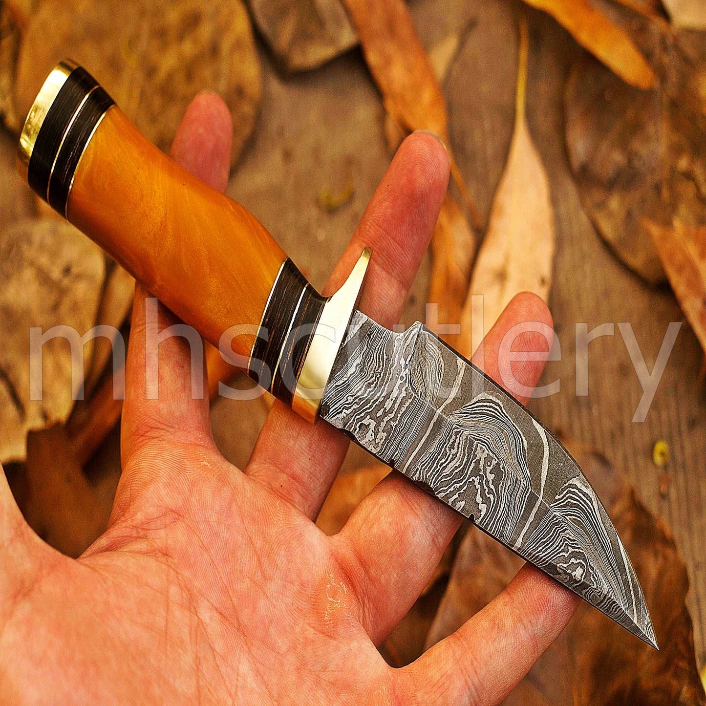 Custom Hand Forged Damascus Steel Hunter Skinner Knife | mhscutlery