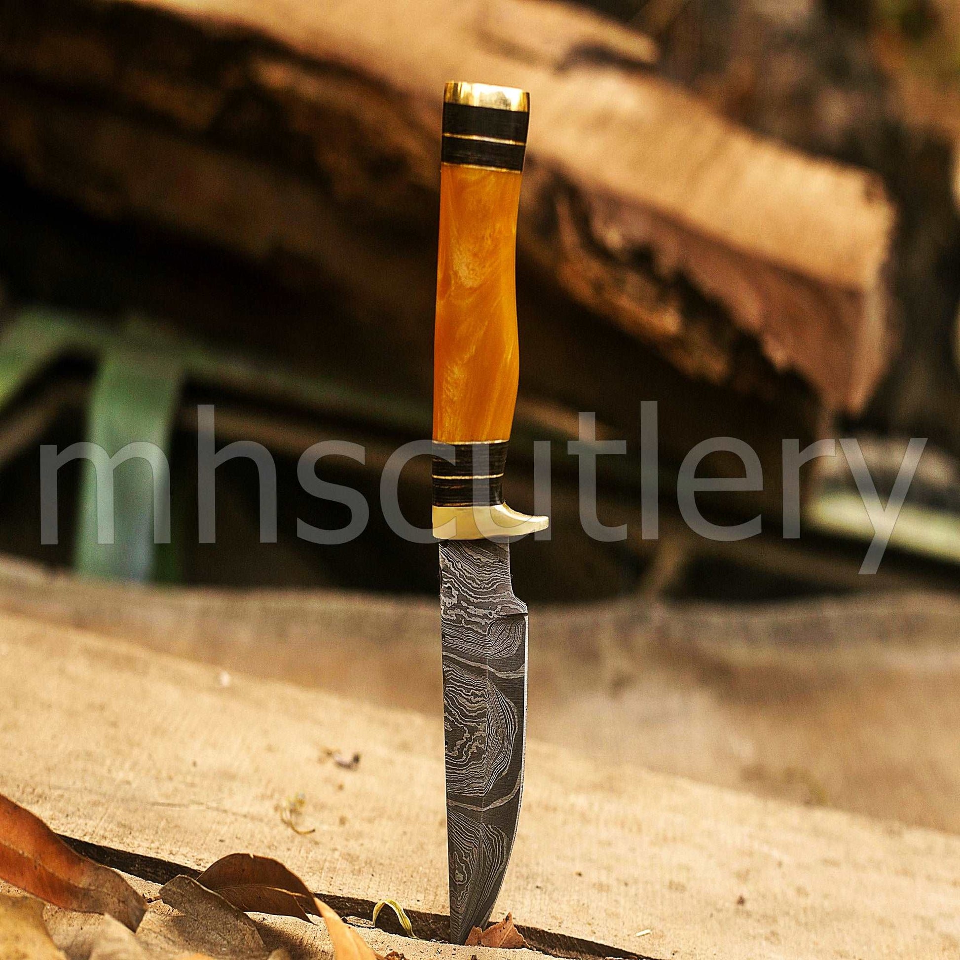 Custom Hand Forged Damascus Steel Hunter Skinner Knife | mhscutlery