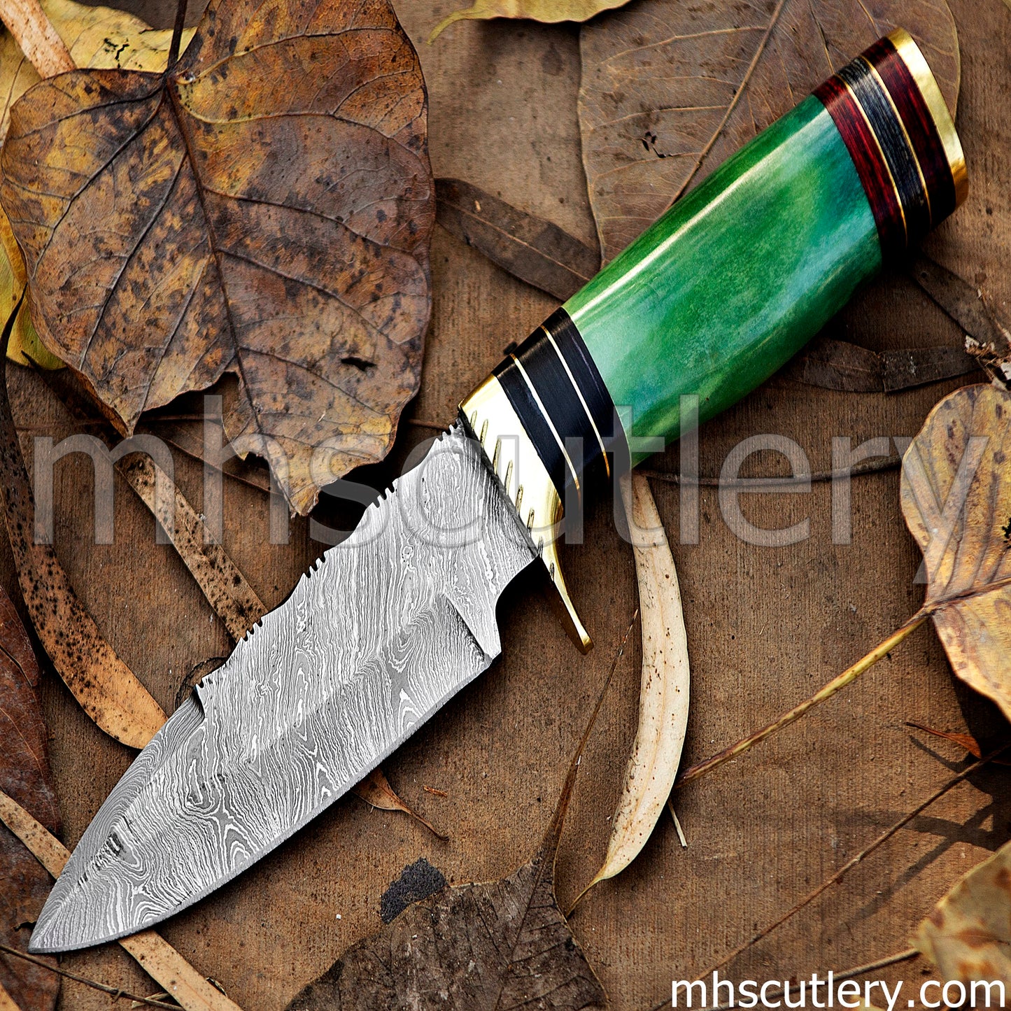 Damascus Steel Rat Tail Hunter's Knife / Bone Handle | mhscutlery