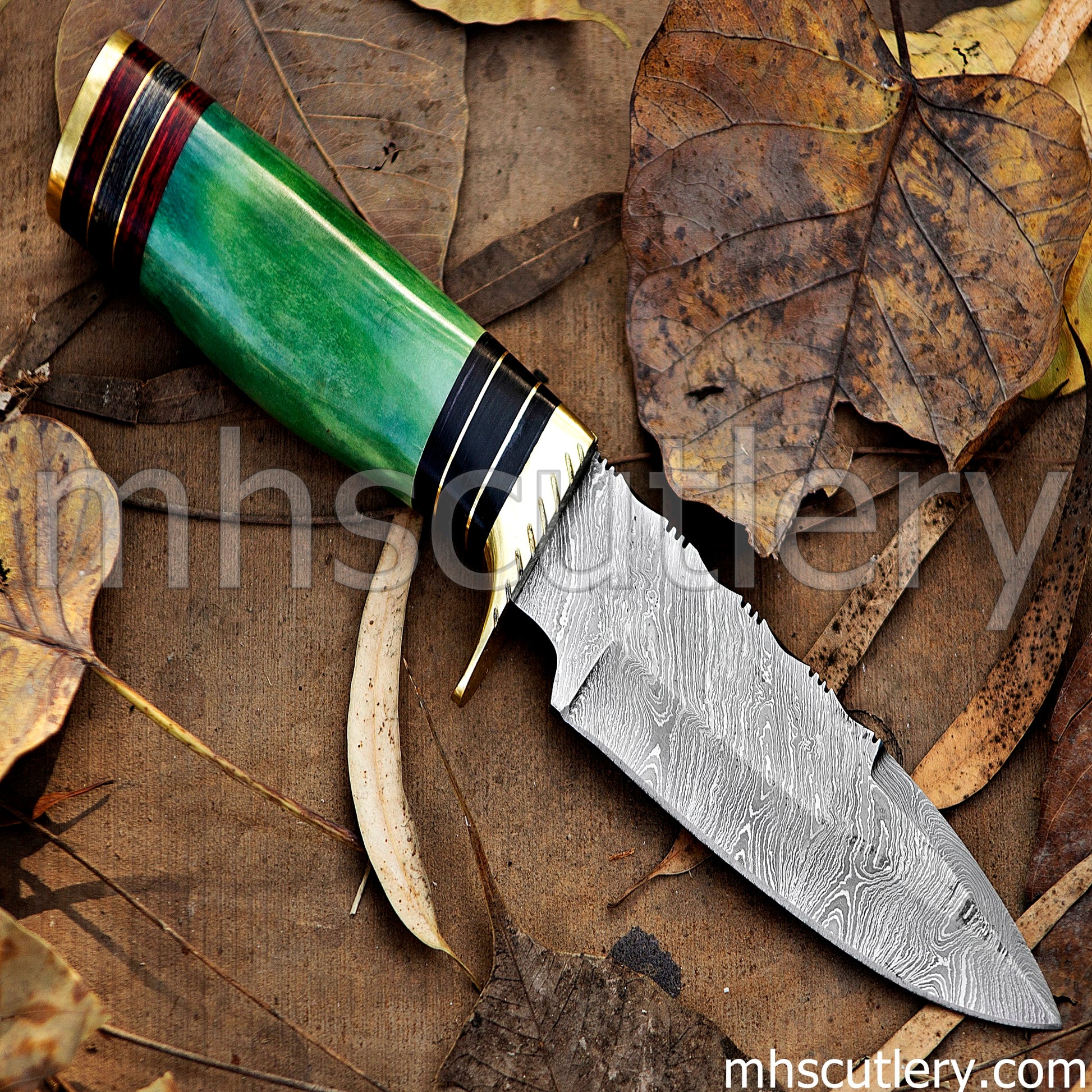 Damascus Steel Rat Tail Hunter's Knife / Bone Handle | mhscutlery