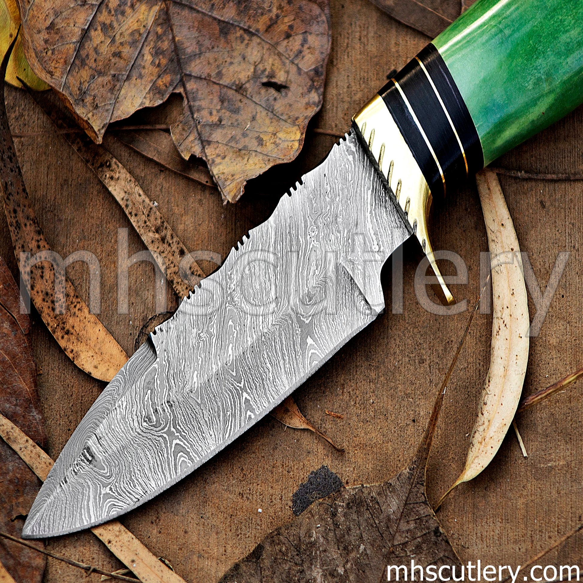 Damascus Steel Rat Tail Hunter's Knife / Bone Handle | mhscutlery