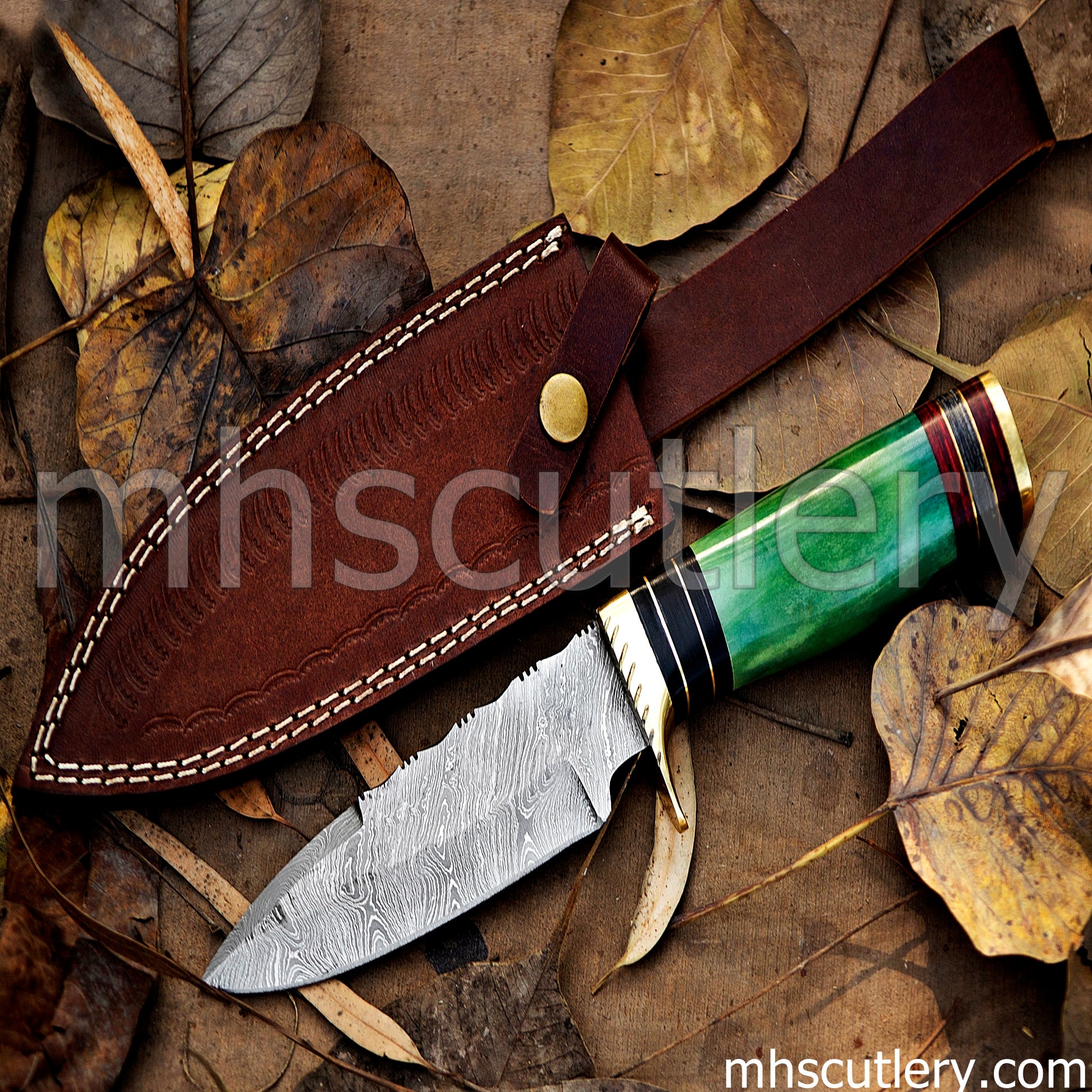 Damascus Steel Rat Tail Hunter's Knife / Bone Handle | mhscutlery
