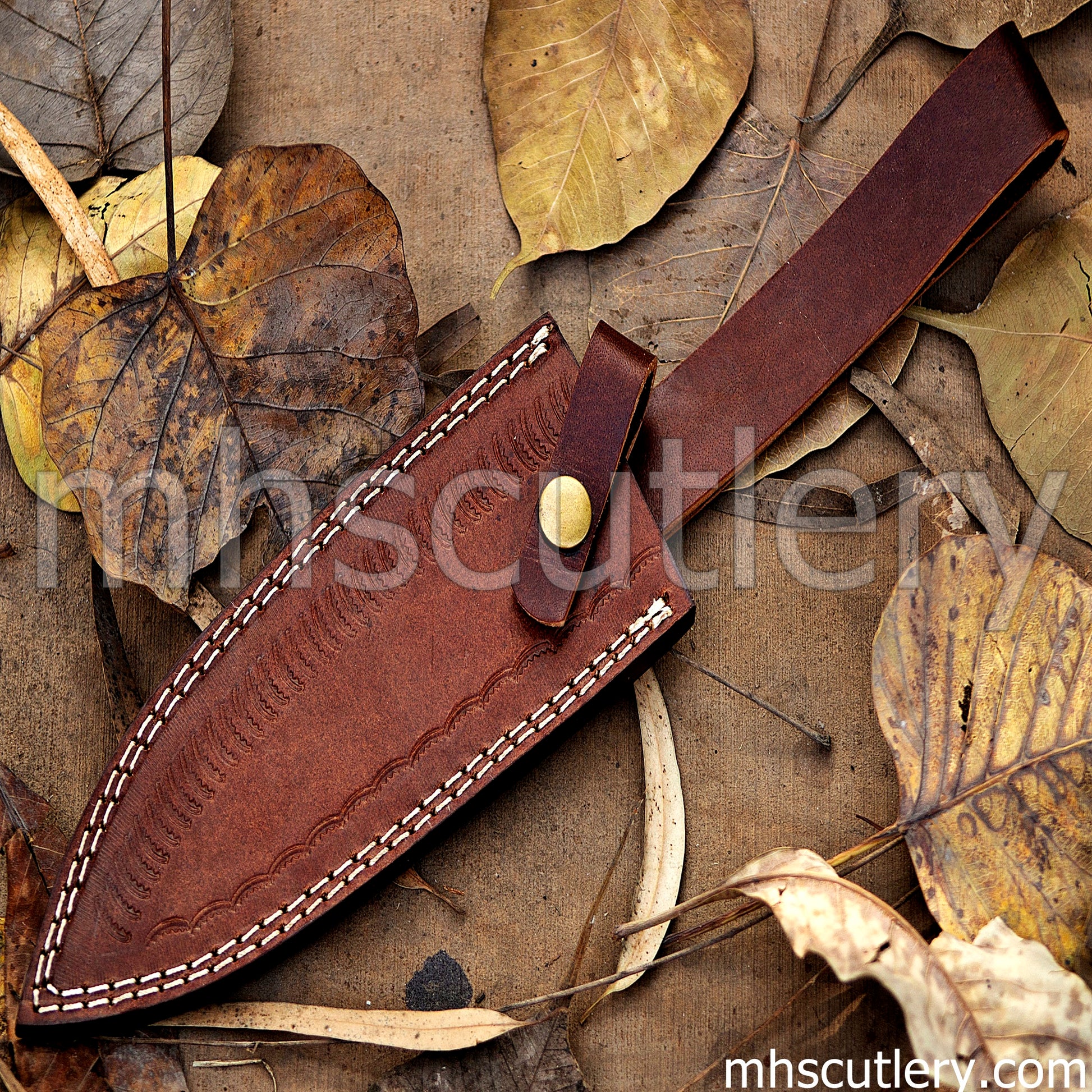 Damascus Steel Rat Tail Hunter's Knife / Bone Handle | mhscutlery