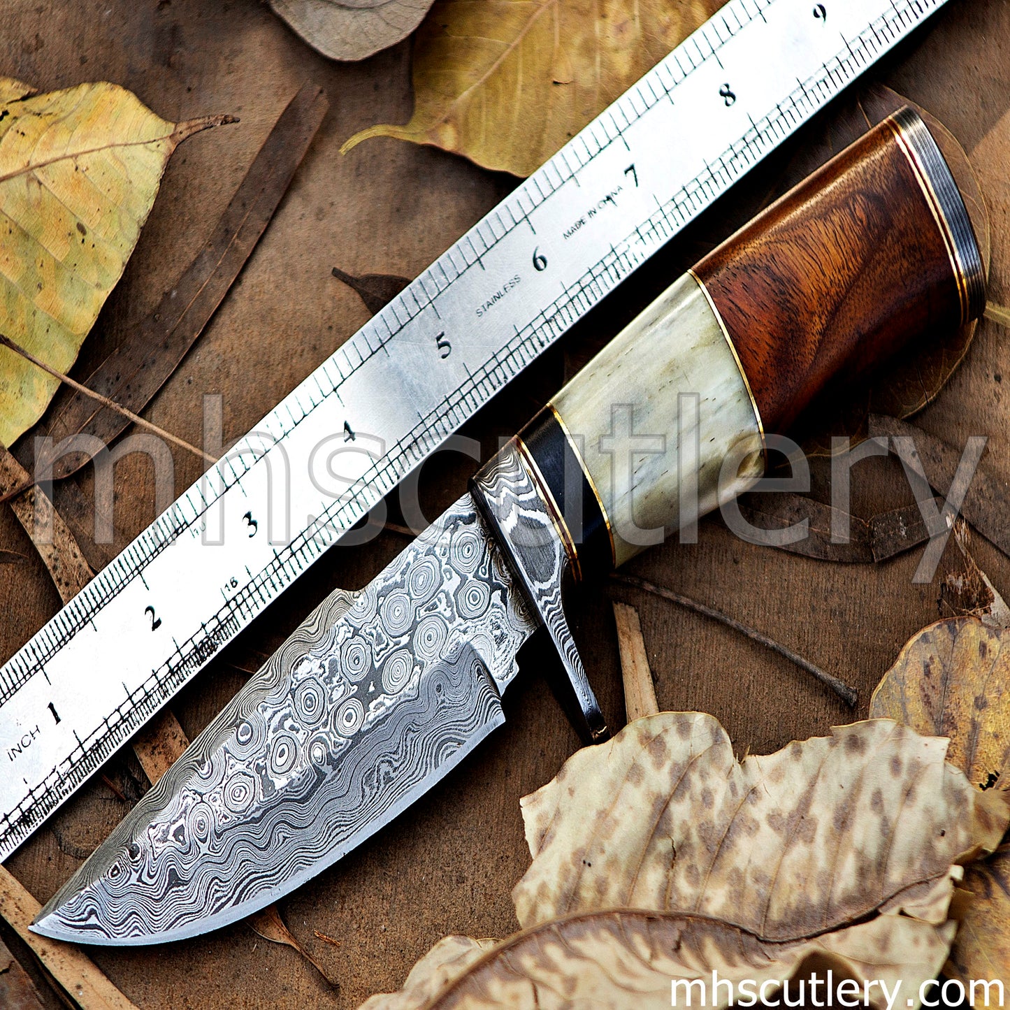 Custom Hand Forged Raindrop Damascus Steel Tactical Knife | mhscutlery