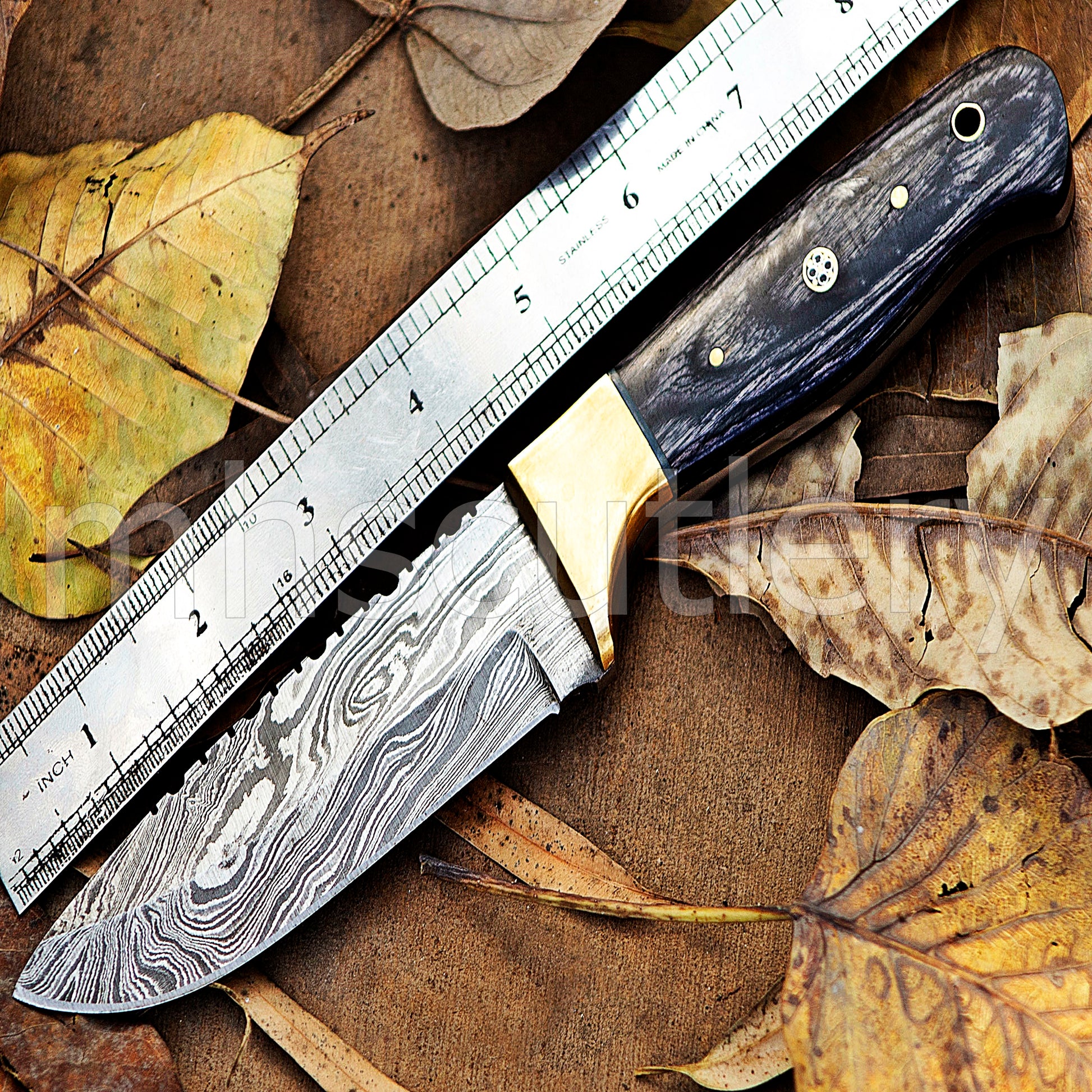 Custom Made Damascus Steel Hunter Fixed Blade Skinning Knife | mhscutlery