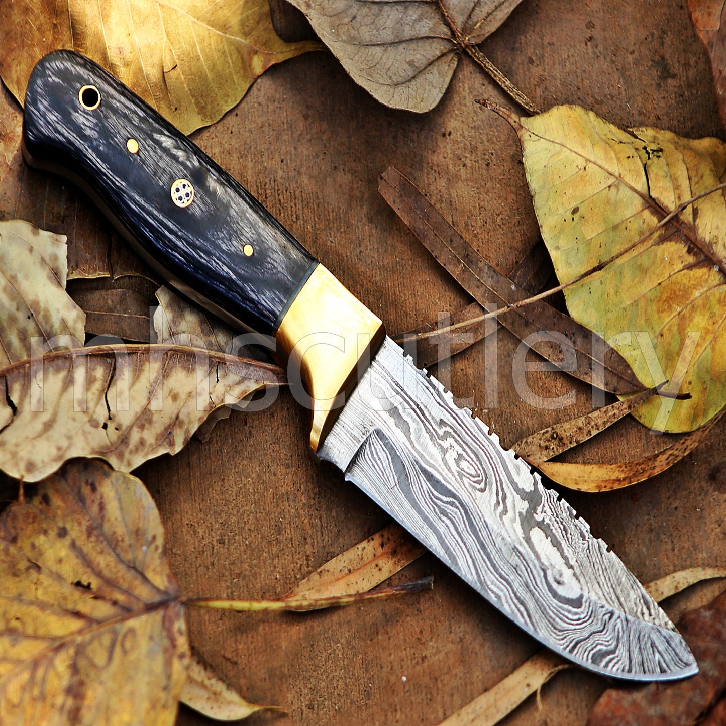 Custom Made Damascus Steel Hunter Fixed Blade Skinning Knife | mhscutlery