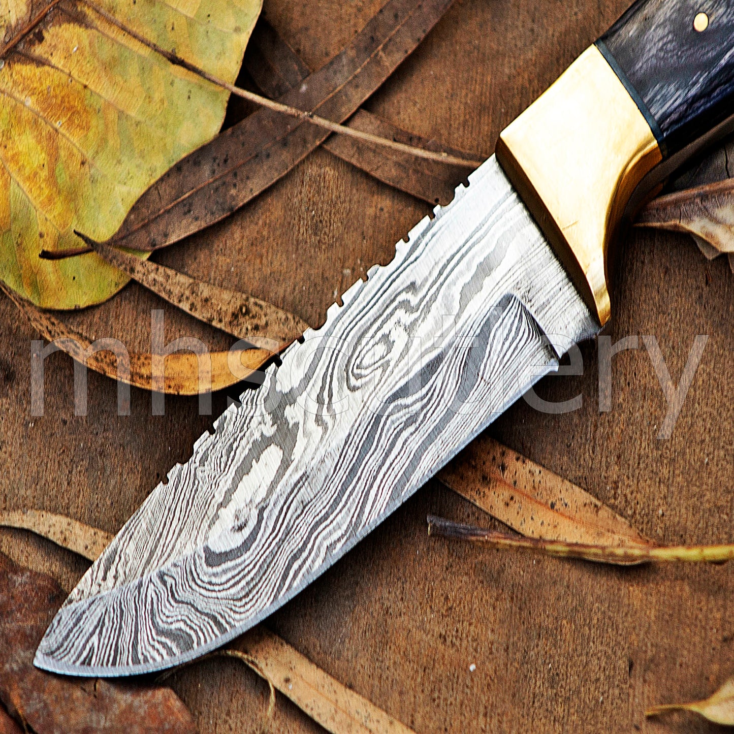 Custom Made Damascus Steel Hunter Fixed Blade Skinning Knife | mhscutlery