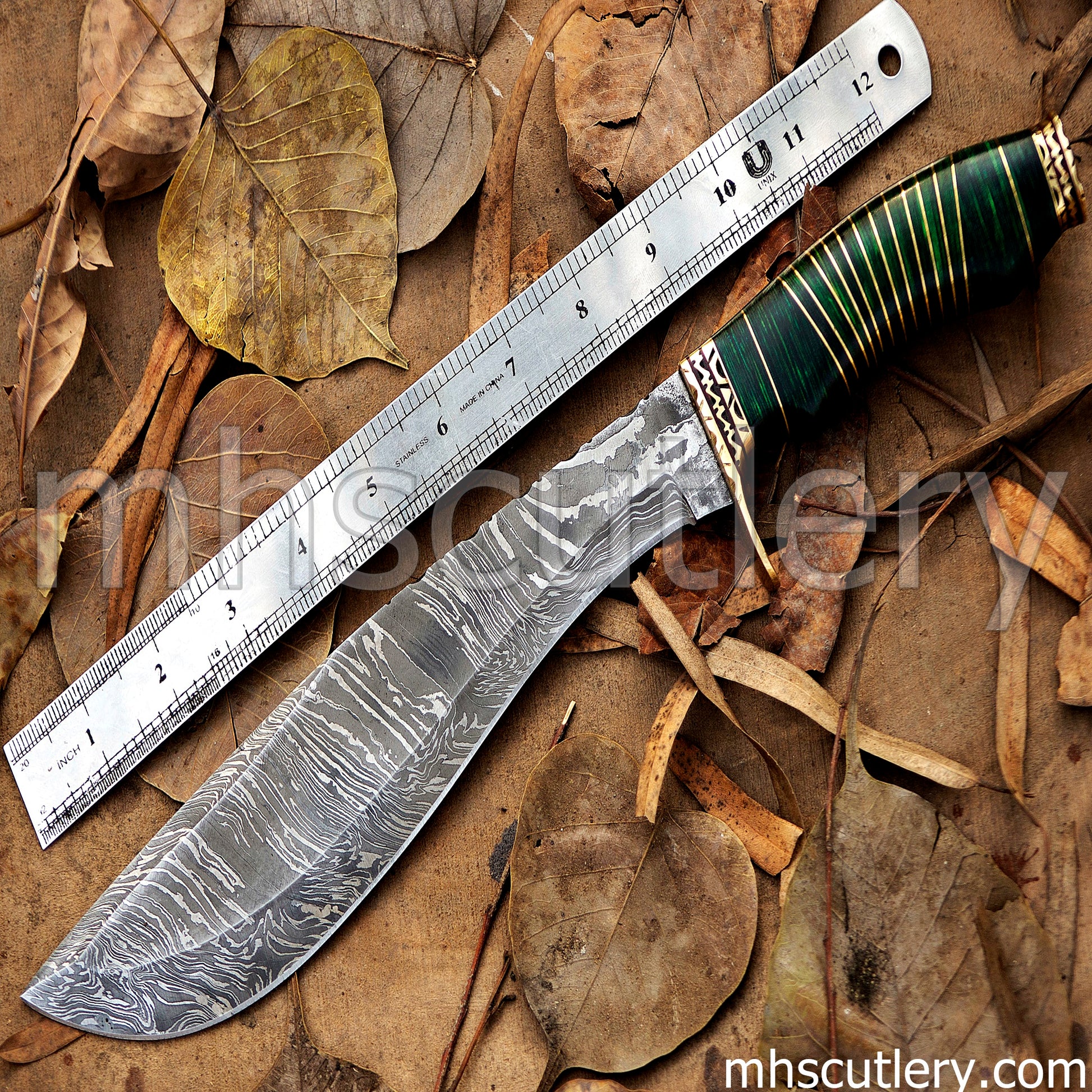 Custom Handmade Damascus Steel Traditional Hunter Kukri | mhscutlery