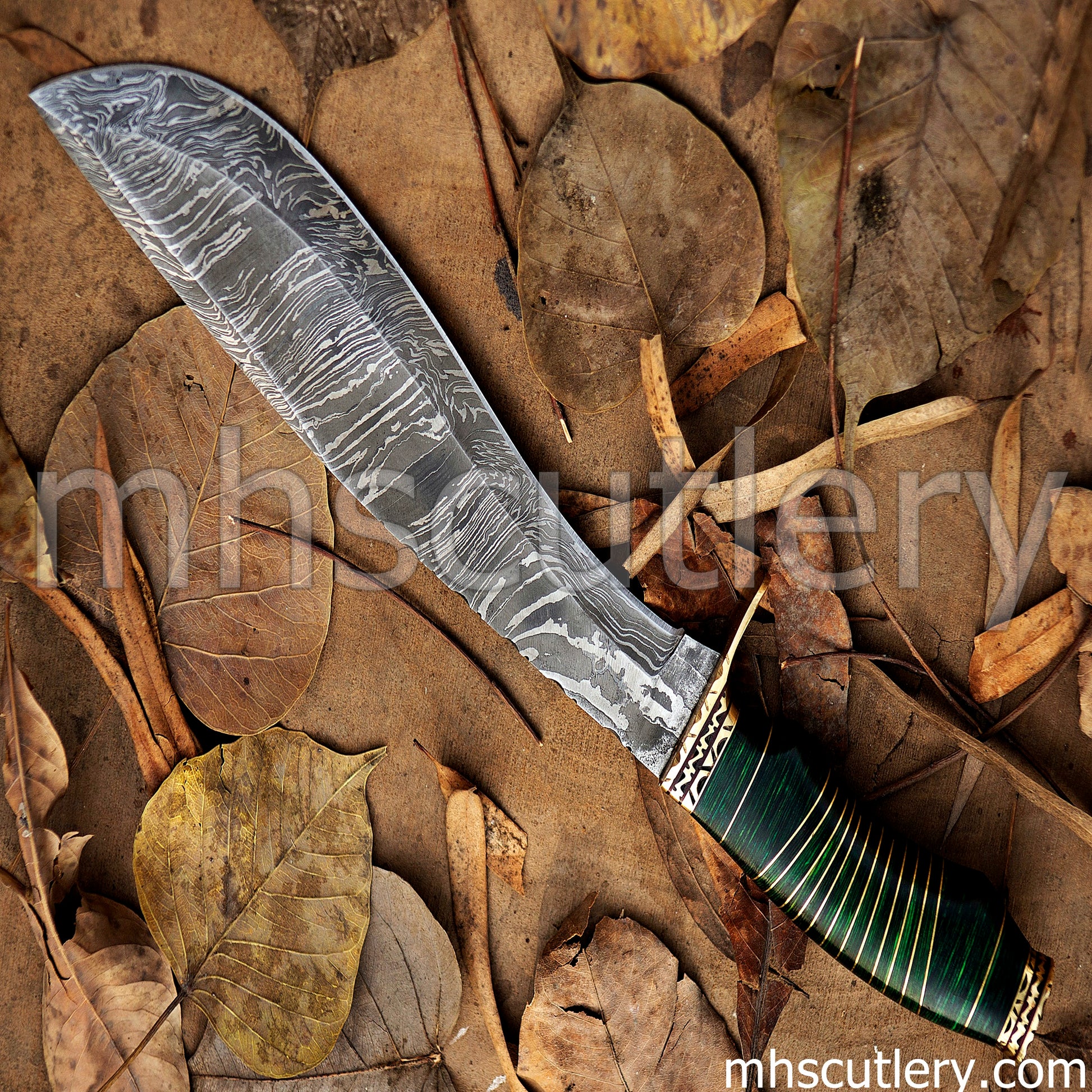 Custom Handmade Damascus Steel Traditional Hunter Kukri | mhscutlery