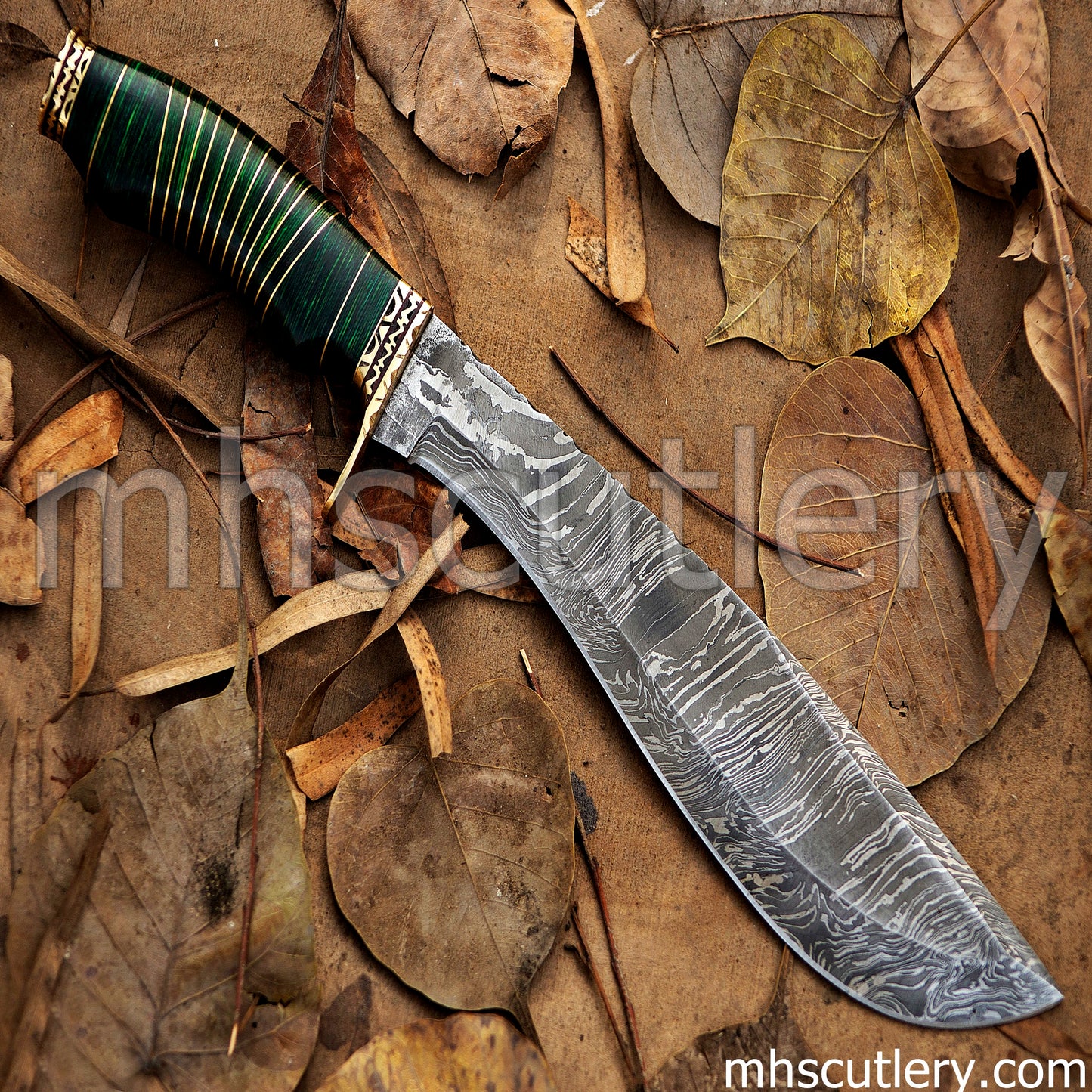Custom Handmade Damascus Steel Traditional Hunter Kukri | mhscutlery