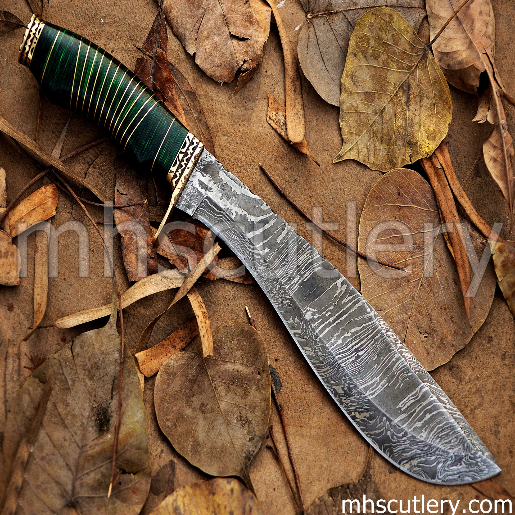 Custom Handmade Damascus Steel Traditional Hunter Kukri | mhscutlery