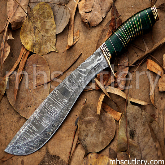 Custom Handmade Damascus Steel Traditional Hunter Kukri | mhscutlery