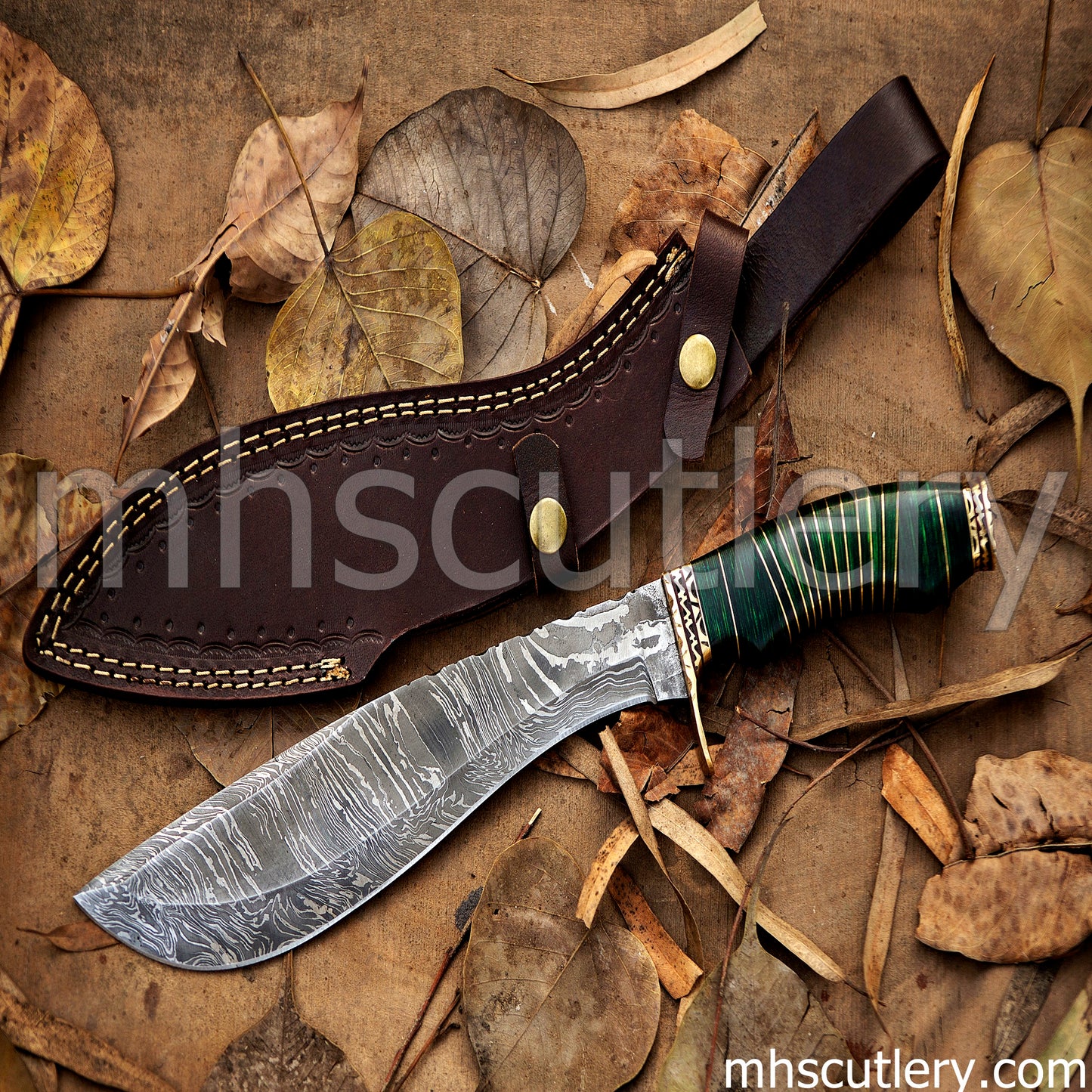 Custom Handmade Damascus Steel Traditional Hunter Kukri | mhscutlery