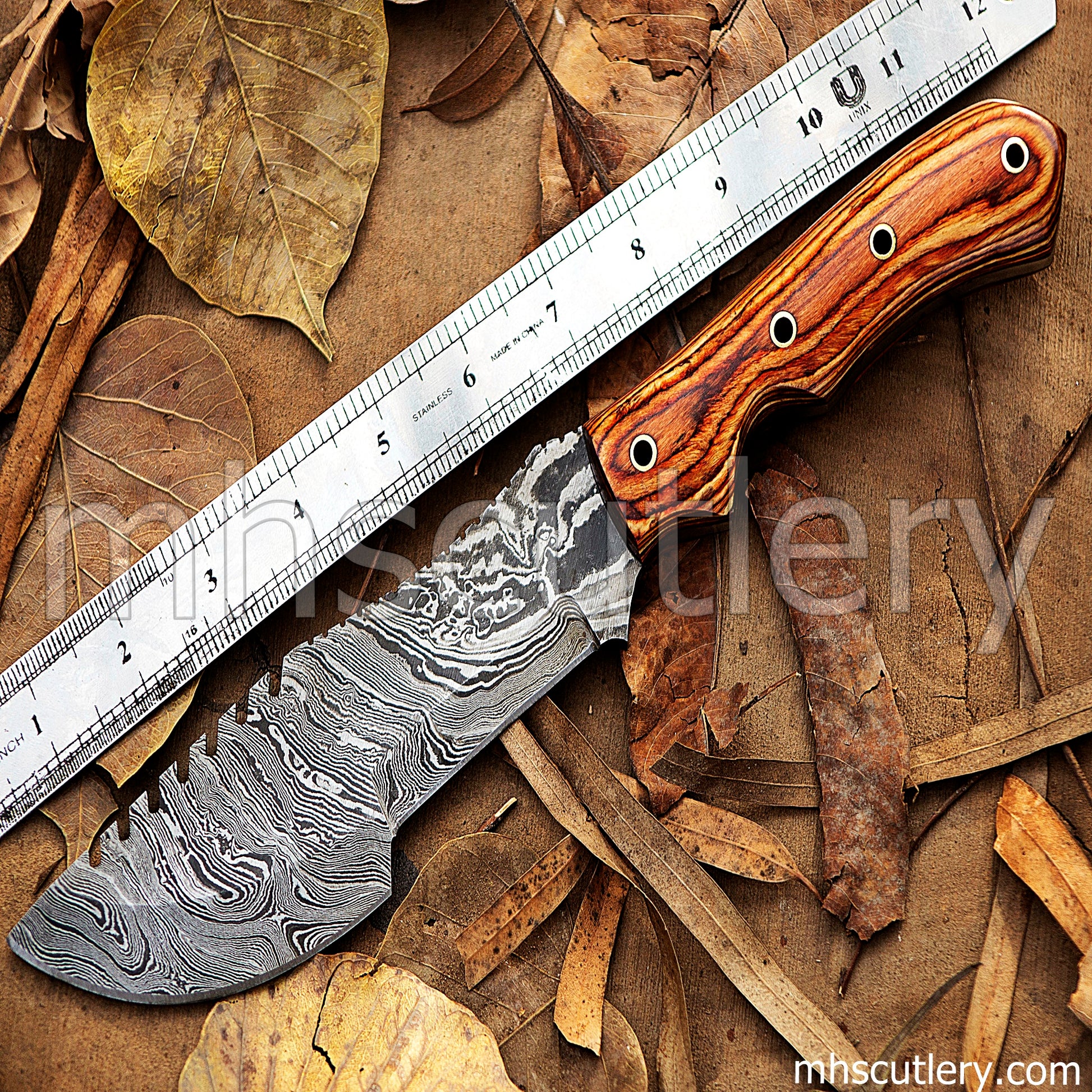 Custom Handmade Damascus Steel Bushcraft Tracker Knife | mhscutlery