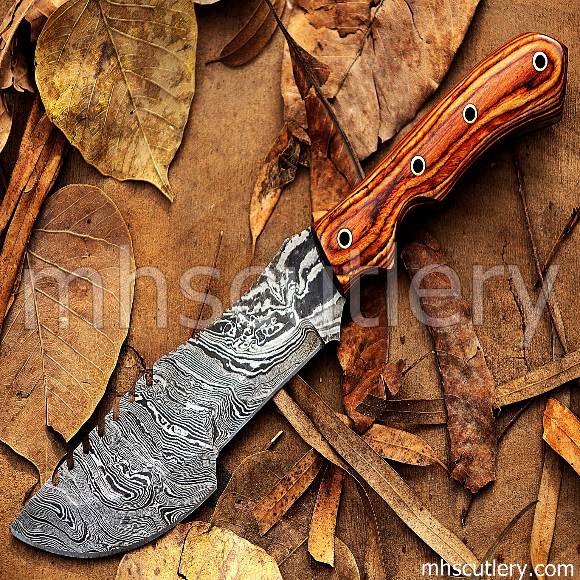 Custom Handmade Damascus Steel Bushcraft Tracker Knife | mhscutlery
