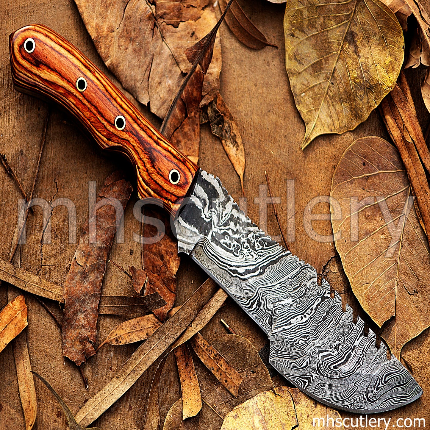 Custom Handmade Damascus Steel Bushcraft Tracker Knife | mhscutlery