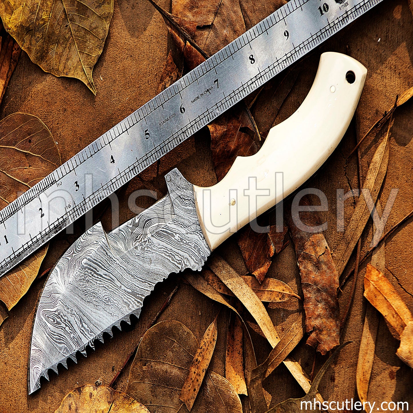 Custom Hand Forged Damascus Steel Tactical Tracker Knife | mhscutlery
