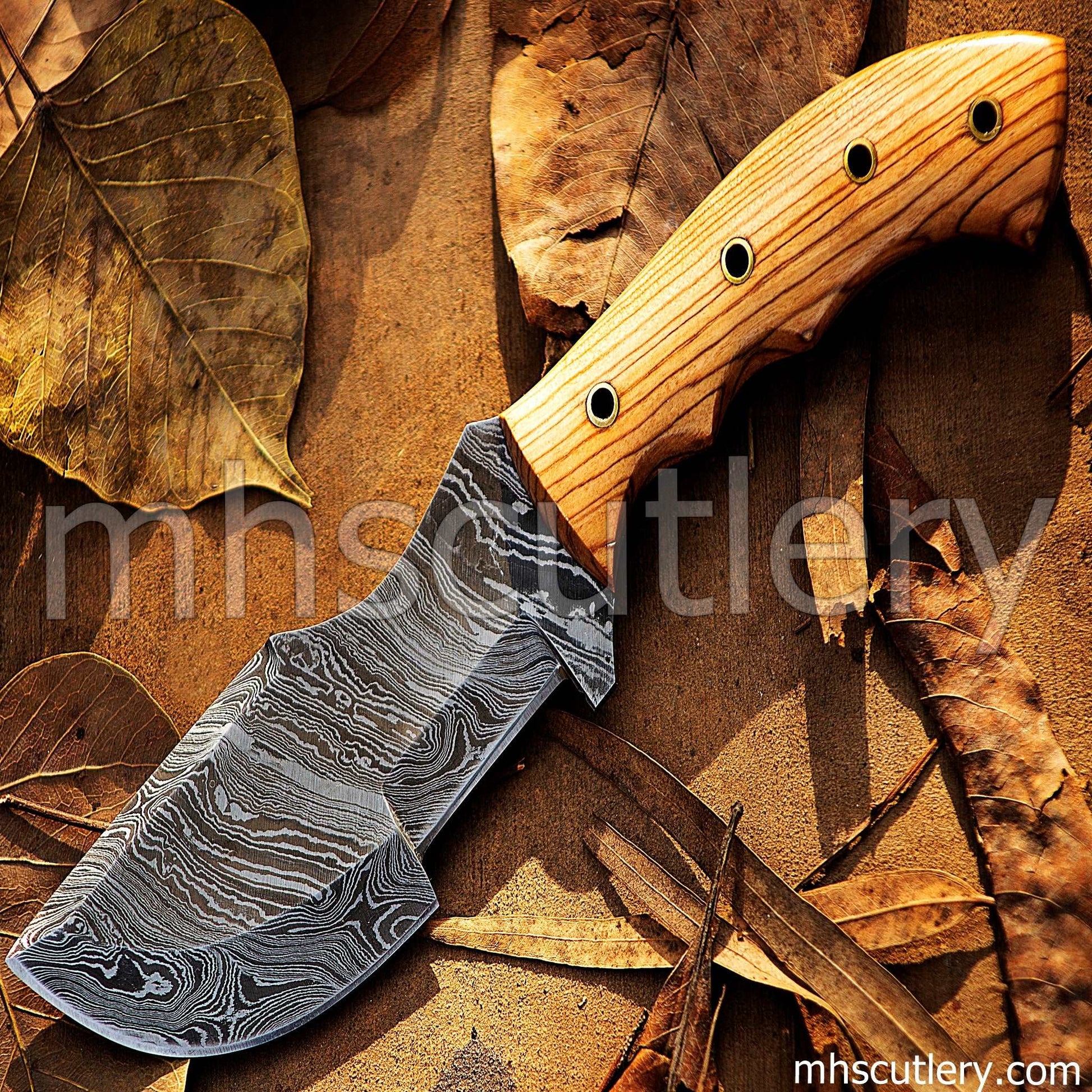 Custom Hand Forged Damascus Steel Tactical Bushcraft Tracker | mhscutlery