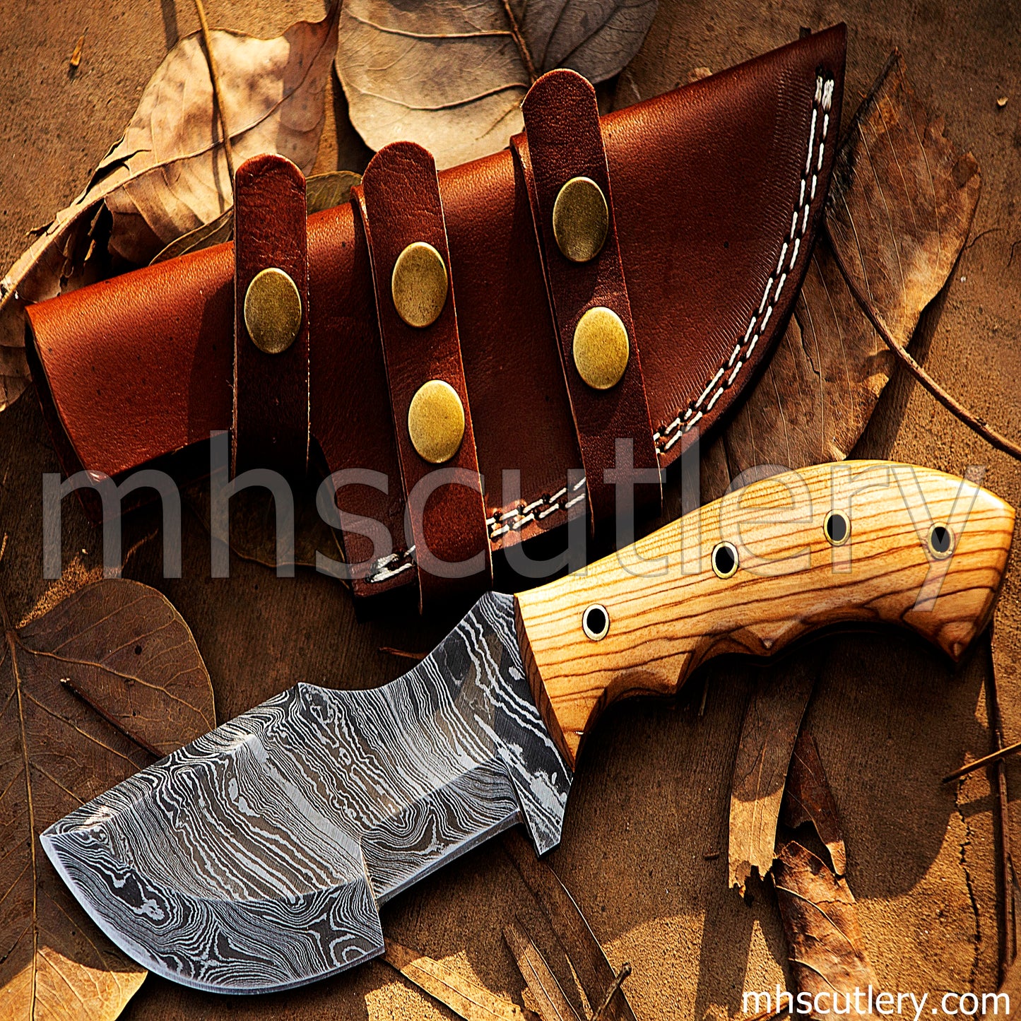 Custom Hand Forged Damascus Steel Tactical Bushcraft Tracker | mhscutlery