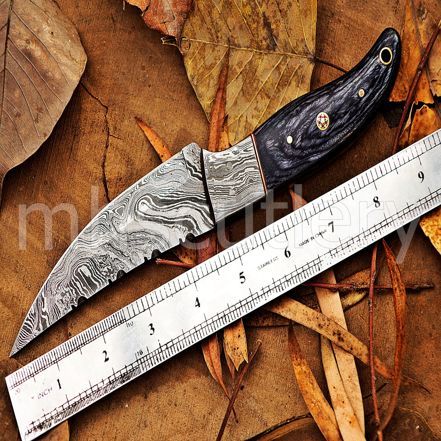 Hand Forged Damascus Steel Skinner Hunting Knife With Pakka Wood Handle | mhscutlery