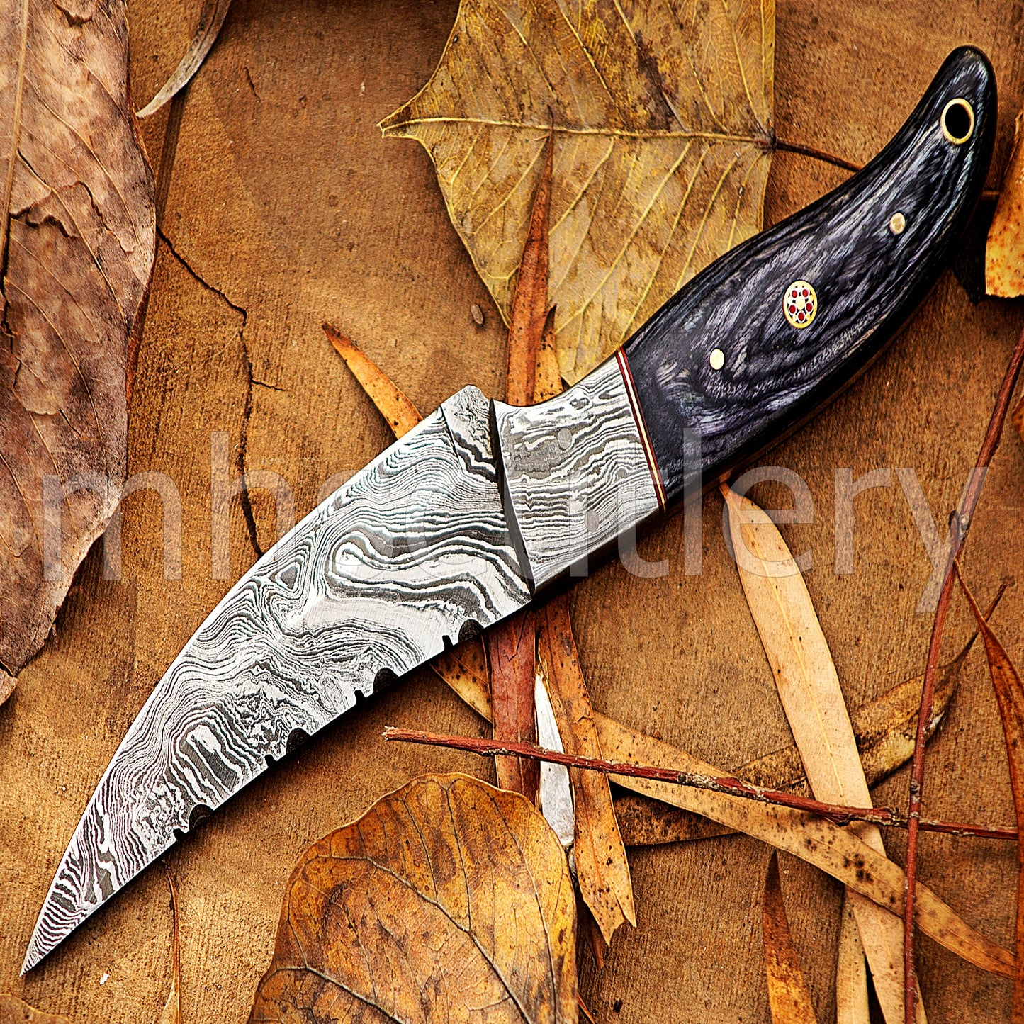 Hand Forged Damascus Steel Skinner Hunting Knife With Pakka Wood Handle | mhscutlery
