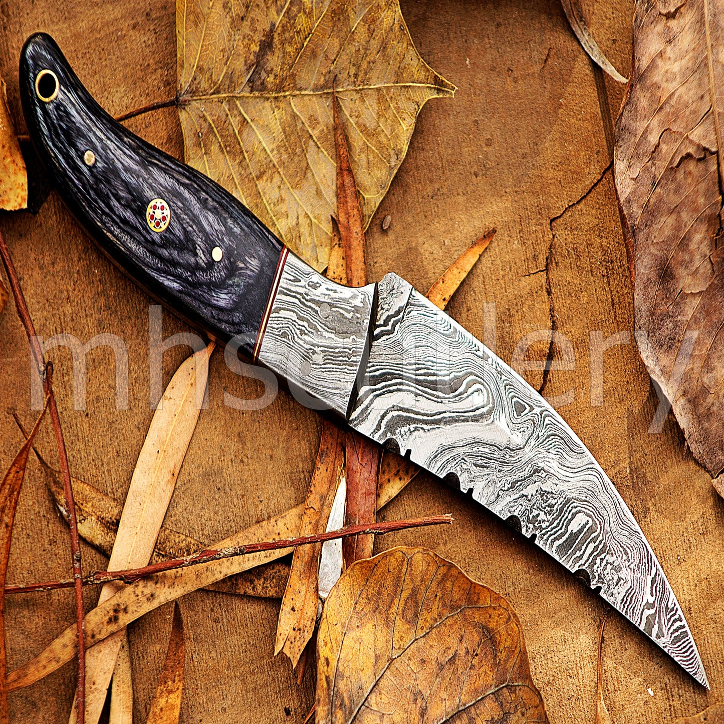 Hand Forged Damascus Steel Skinner Hunting Knife With Pakka Wood Handle | mhscutlery