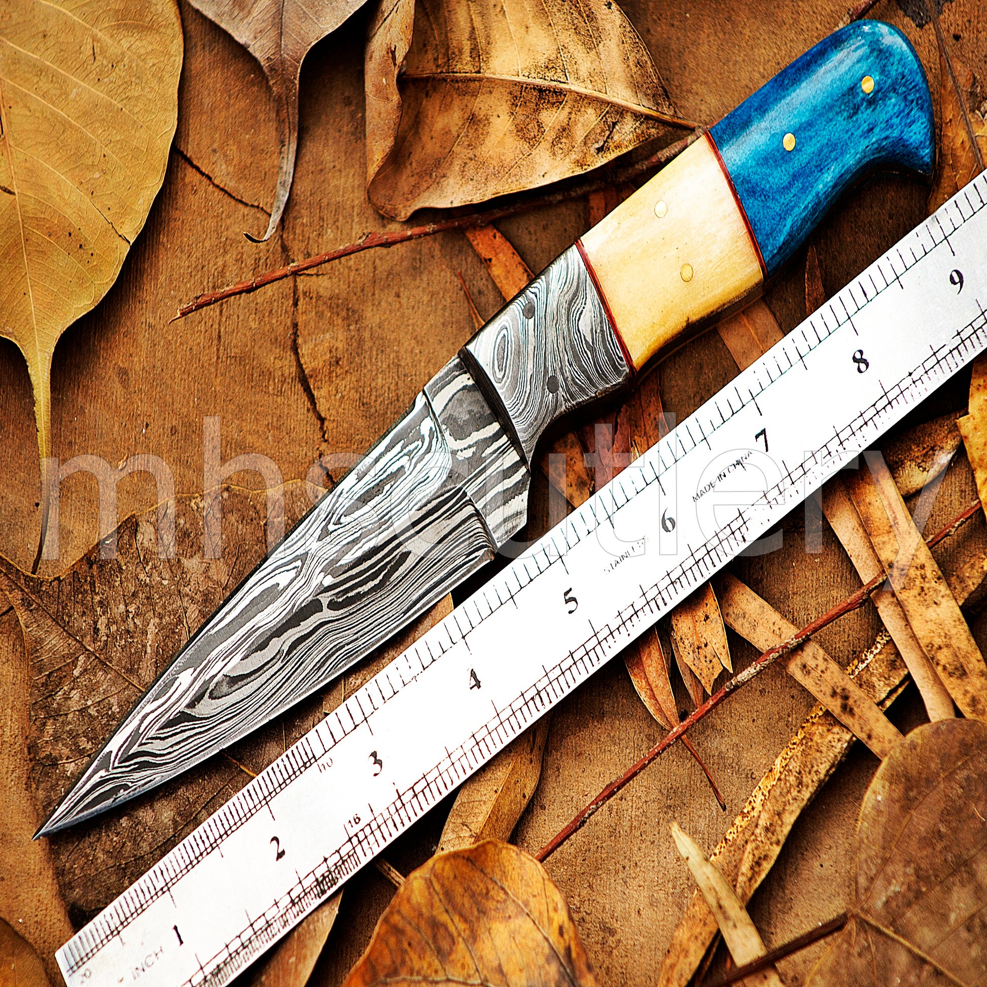 Custom Handmade Damascus Steel Fixed Blade Skinner Knife | mhscutlery