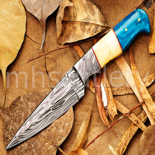 Custom Handmade Damascus Steel Fixed Blade Skinner Knife | mhscutlery
