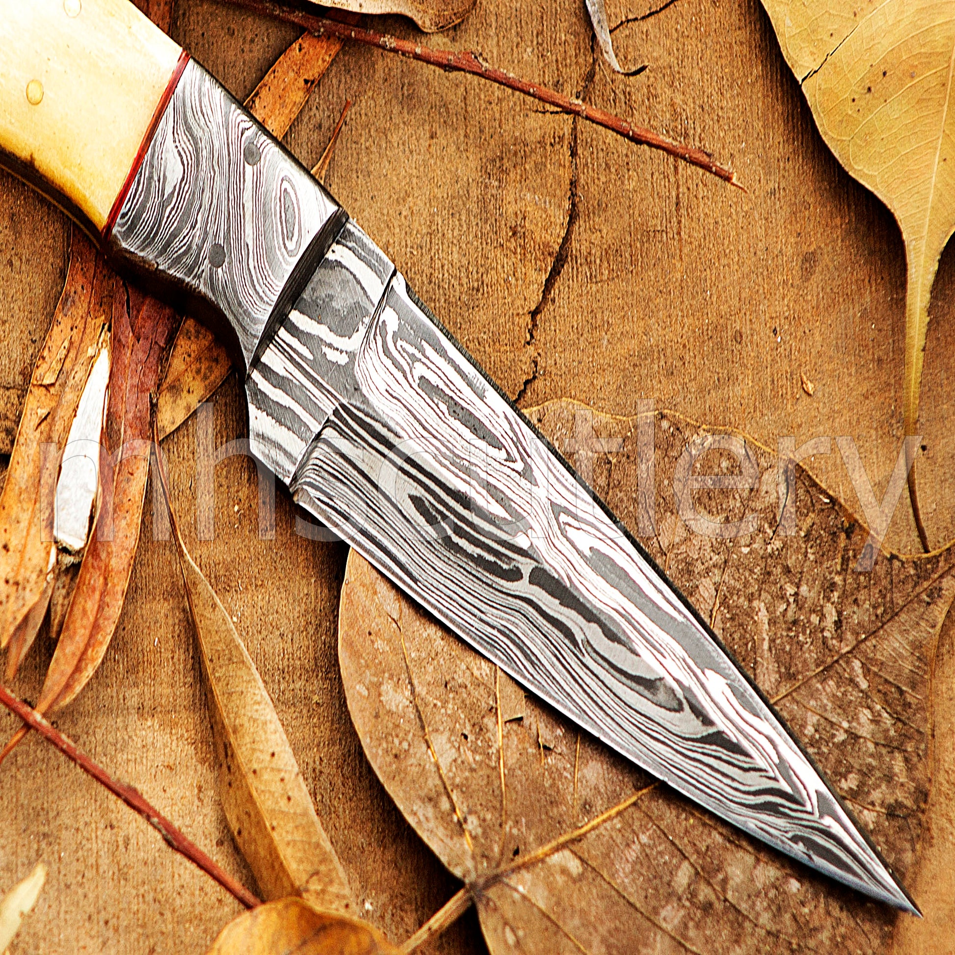 Custom Handmade Damascus Steel Fixed Blade Skinner Knife | mhscutlery