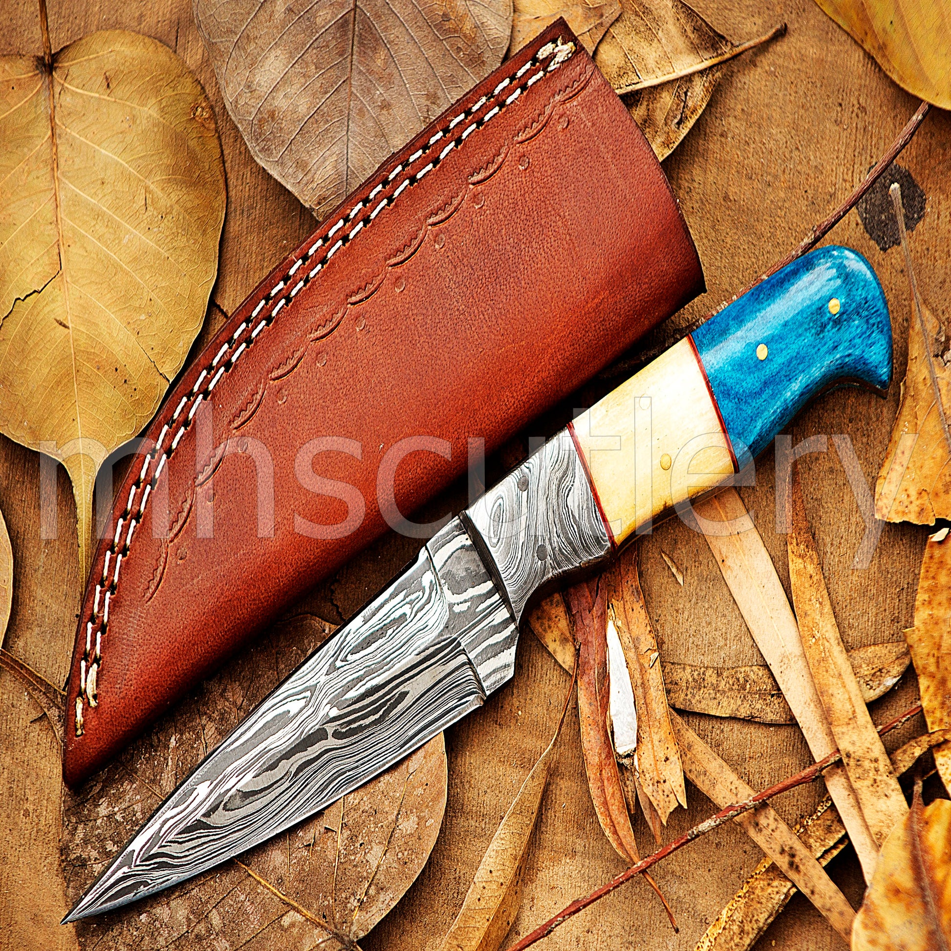 Custom Handmade Damascus Steel Fixed Blade Skinner Knife | mhscutlery