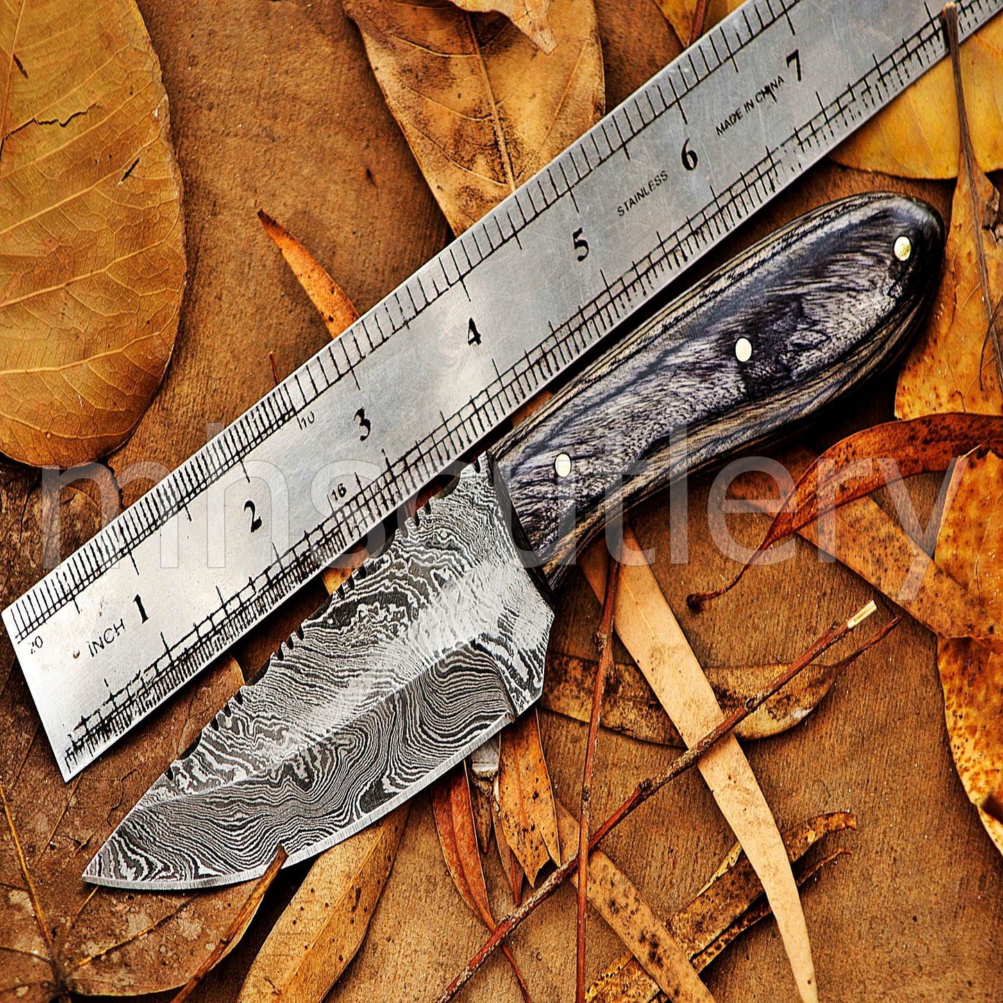 Custom Hand Forged Damascus Steel Mini Hunter Skinner Knife | mhscutlery