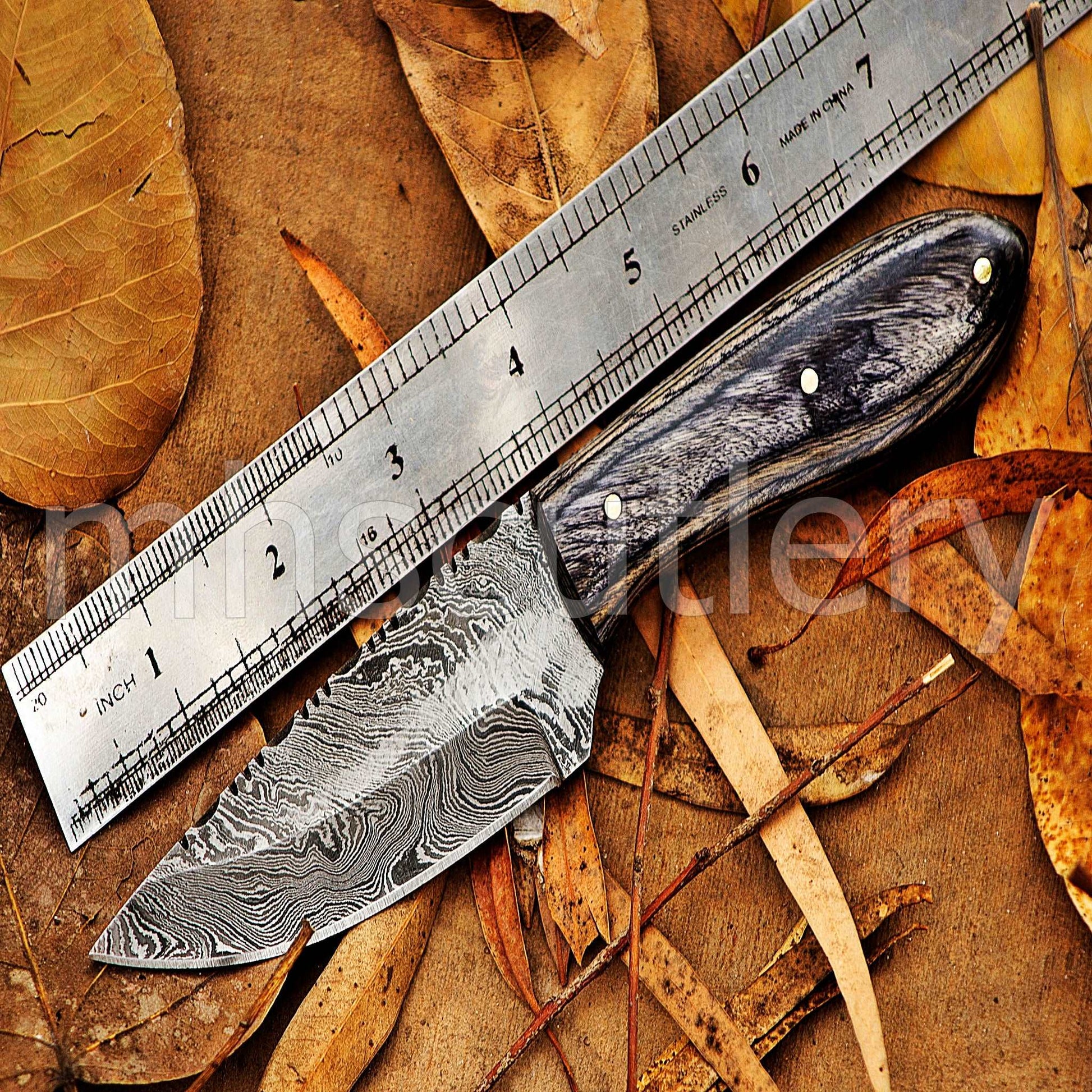 Custom Hand Forged Damascus Steel Mini Hunter Skinner Knife | mhscutlery