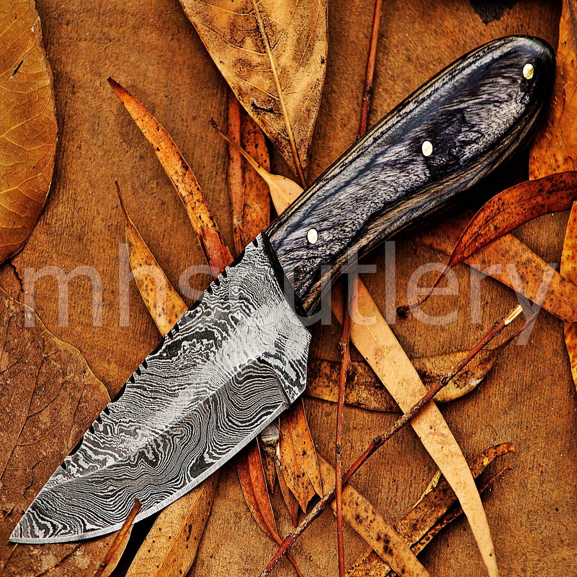 Custom Hand Forged Damascus Steel Mini Hunter Skinner Knife | mhscutlery