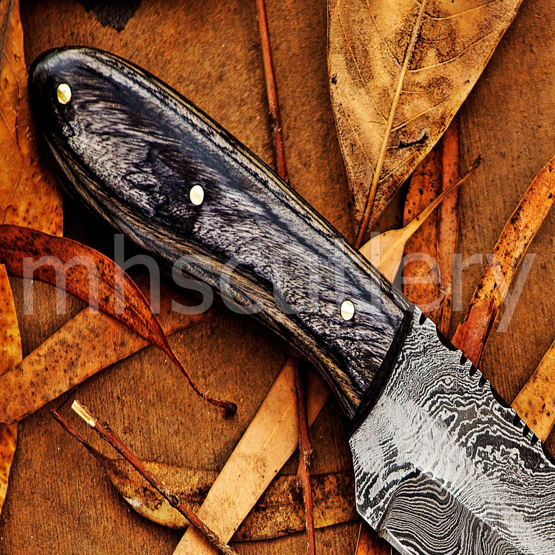 Custom Hand Forged Damascus Steel Mini Hunter Skinner Knife | mhscutlery