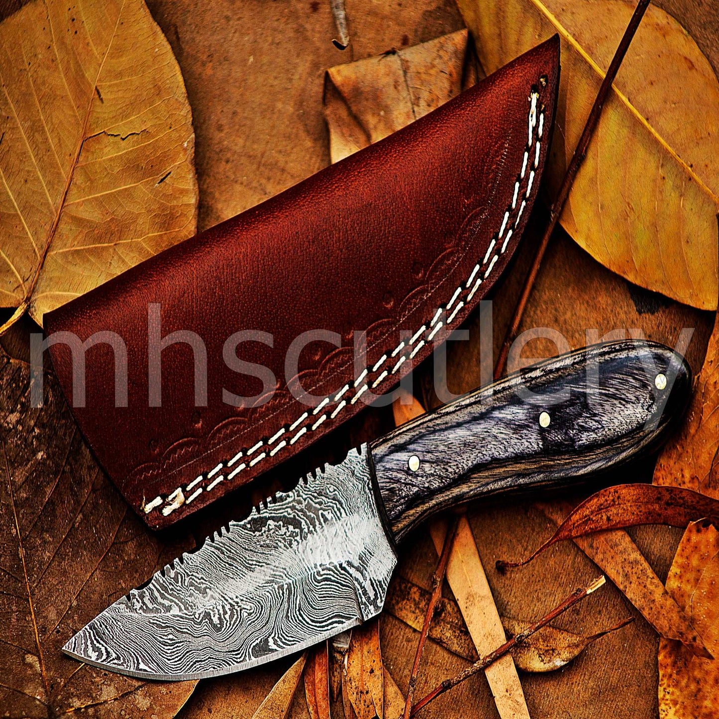 Custom Hand Forged Damascus Steel Mini Hunter Skinner Knife | mhscutlery