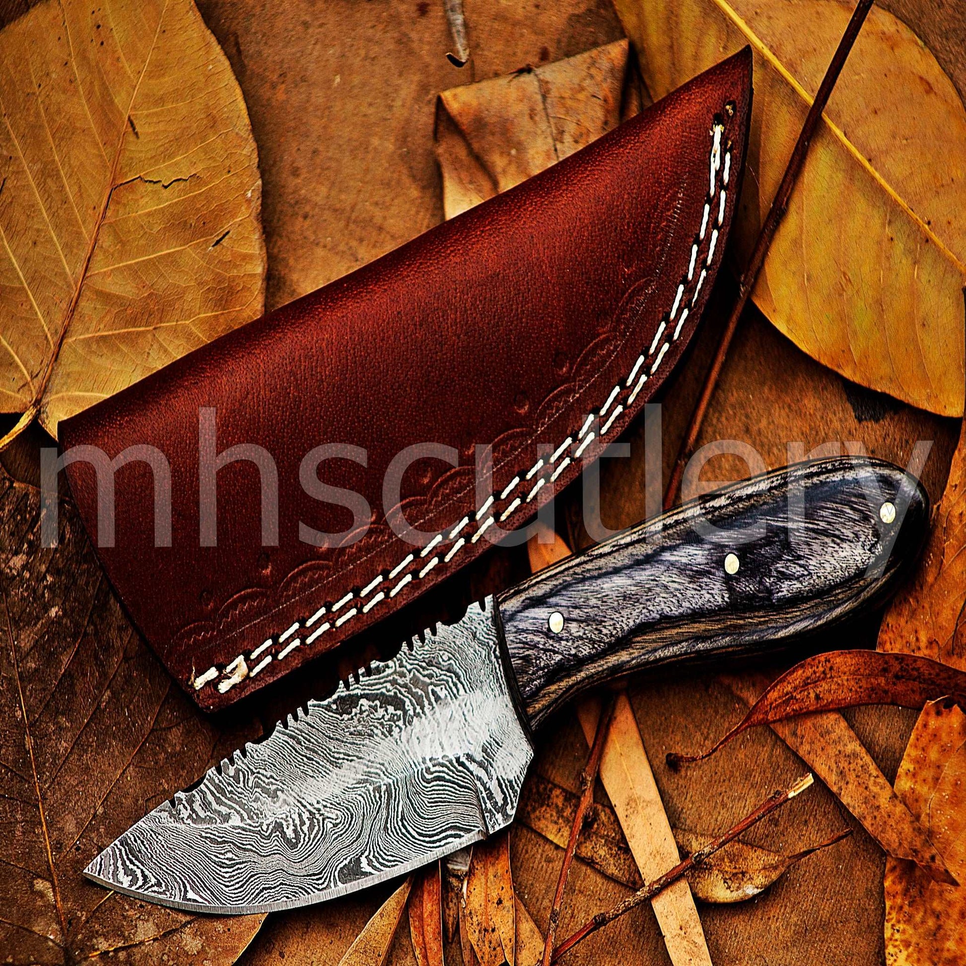 Custom Hand Forged Damascus Steel Mini Hunter Skinner Knife | mhscutlery