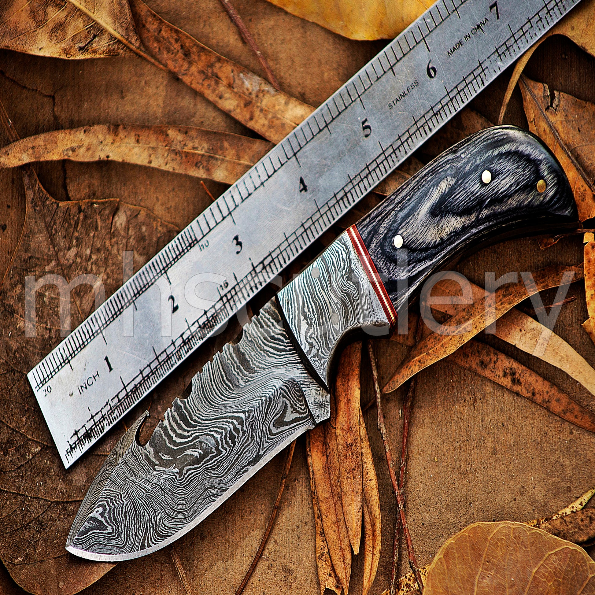 Damascus Steel Gut-Hook Skinner Knife | mhscutlery