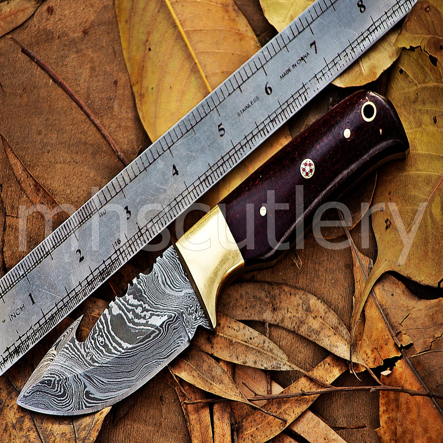 Damascus Steel Gut-Hook Skinning Knife With Micarta Handle | mhscutlery