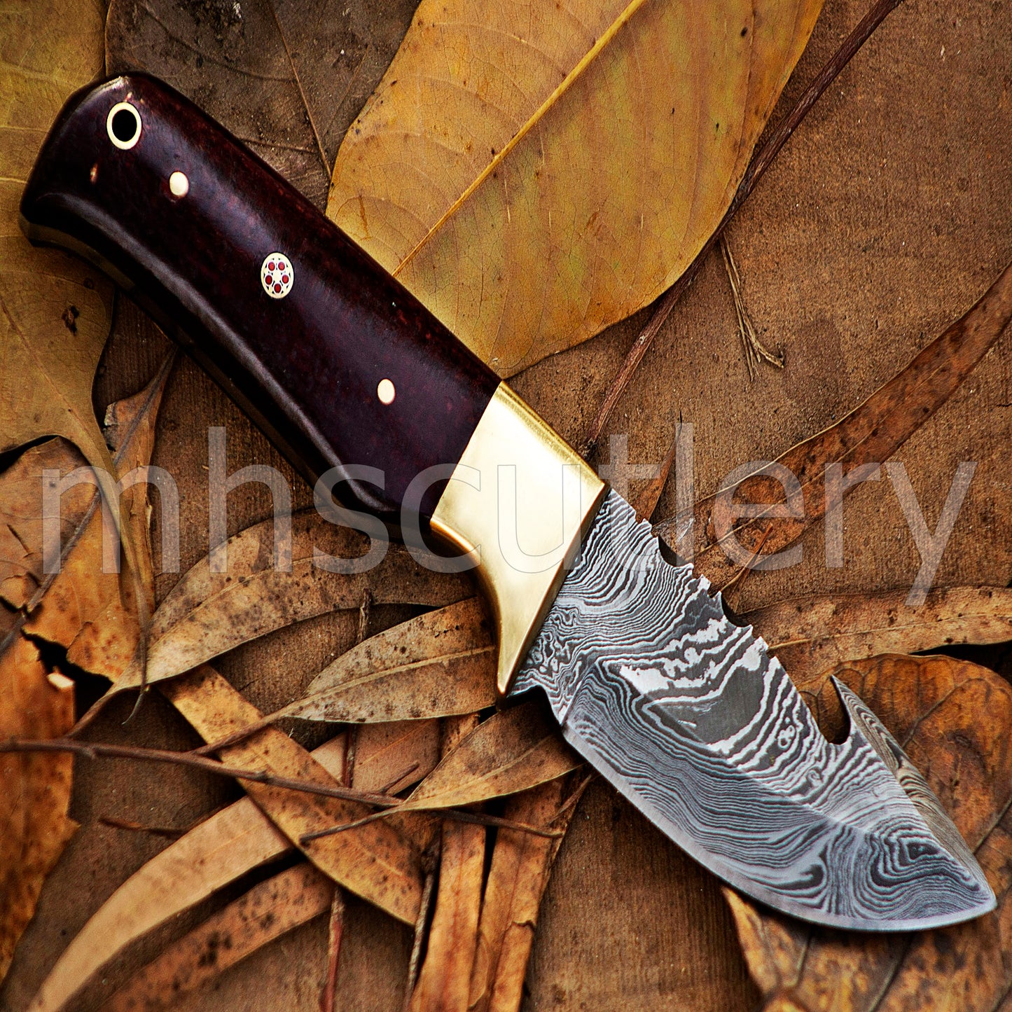 Damascus Steel Gut-Hook Skinning Knife With Micarta Handle | mhscutlery