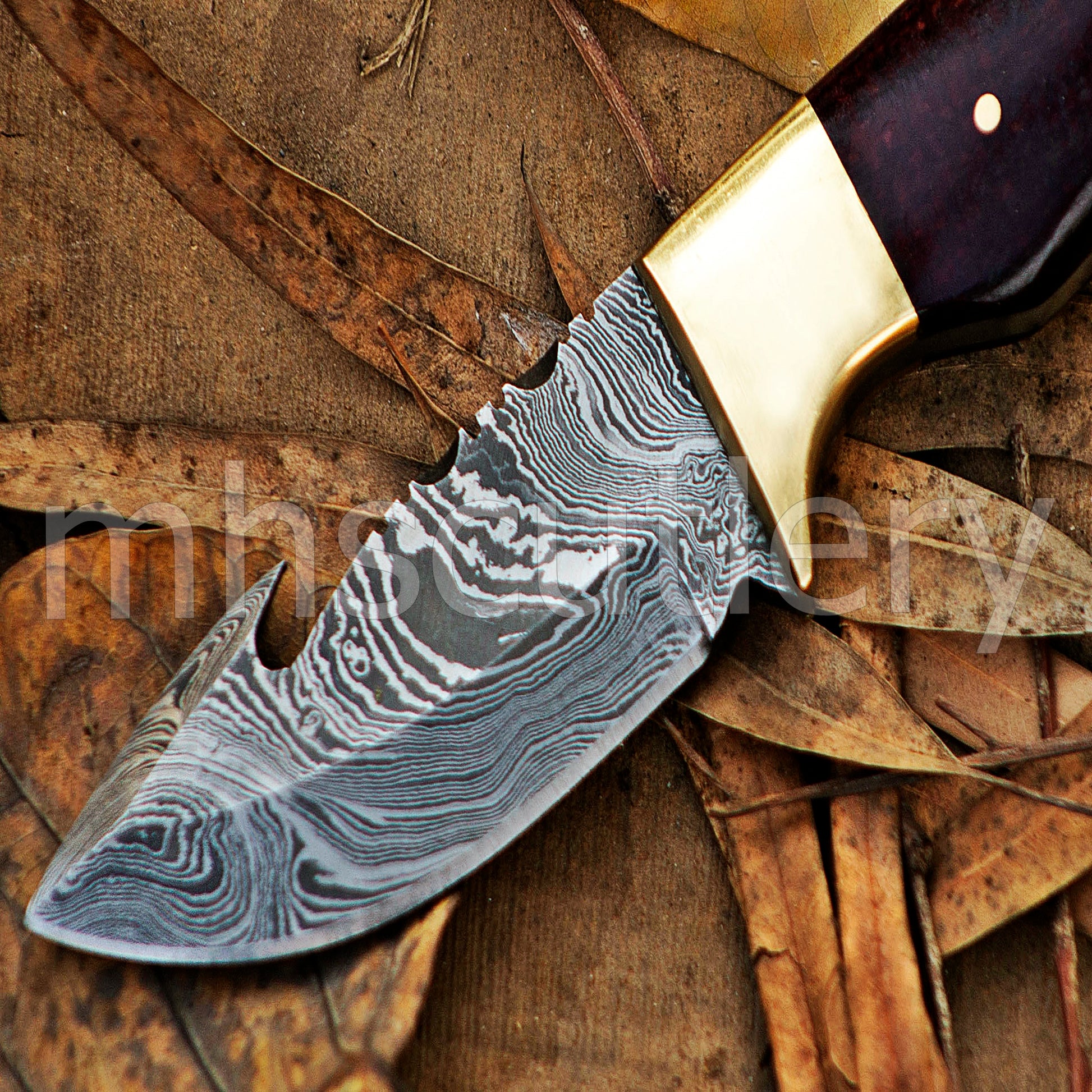 Damascus Steel Gut-Hook Skinning Knife With Micarta Handle | mhscutlery