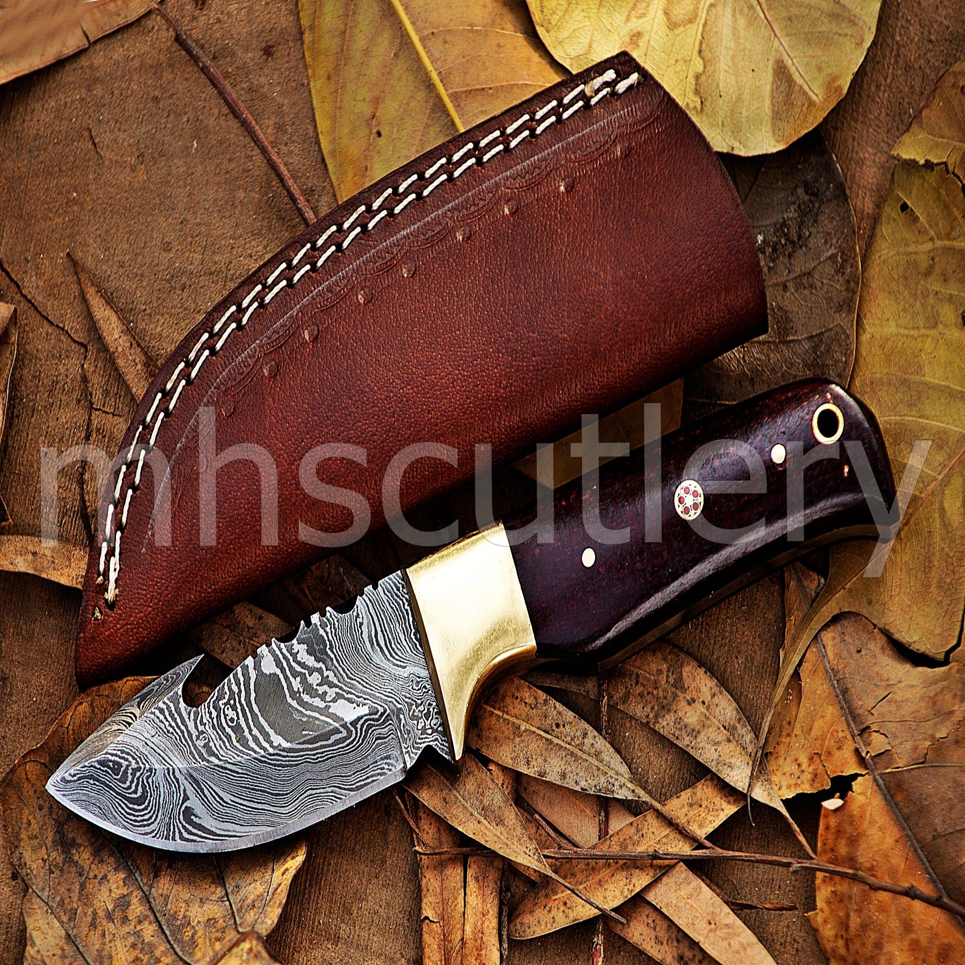 Damascus Steel Gut-Hook Skinning Knife With Micarta Handle | mhscutlery