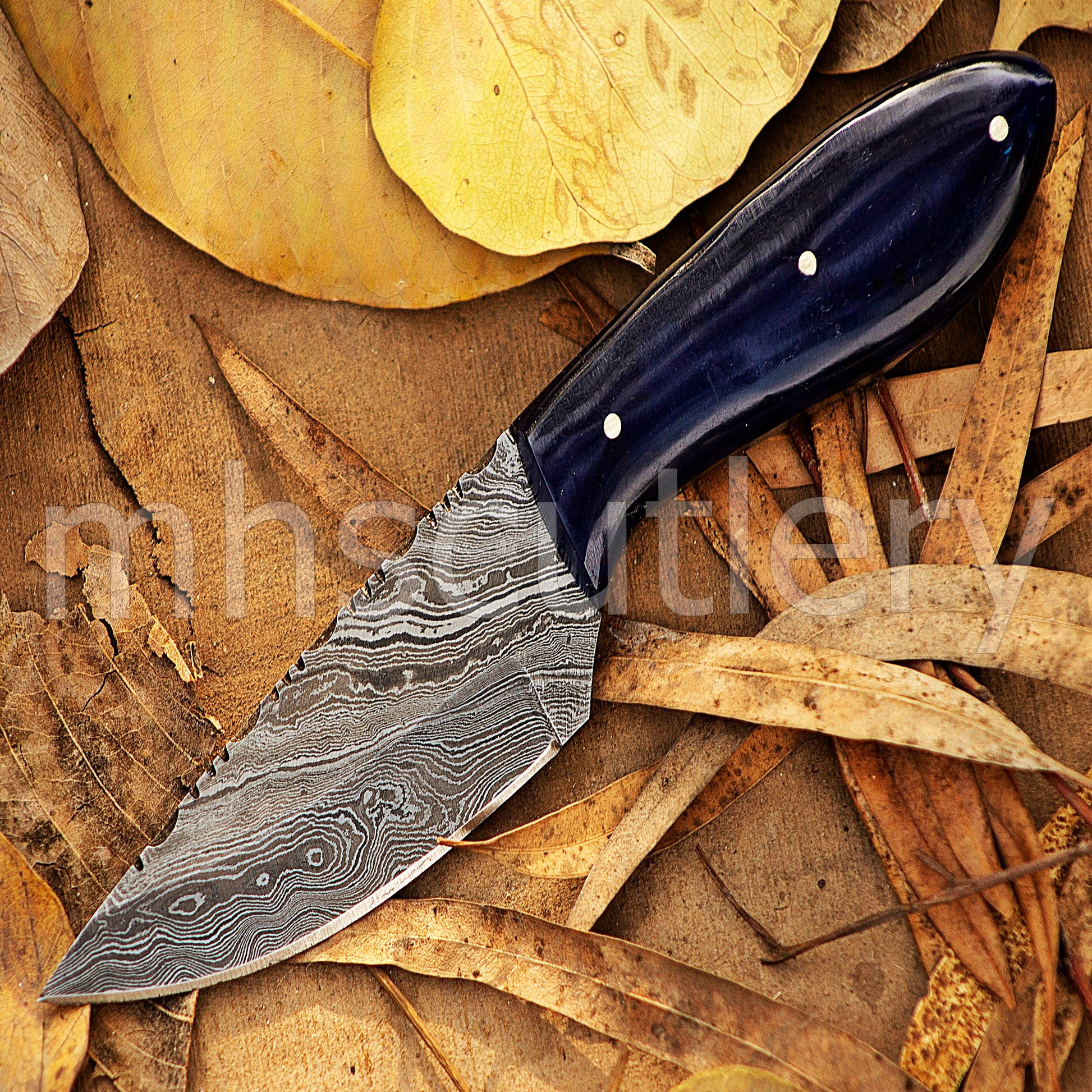 Damascus Steel Mini Fixed Blade Hunting Skinner Knife | mhscutlery