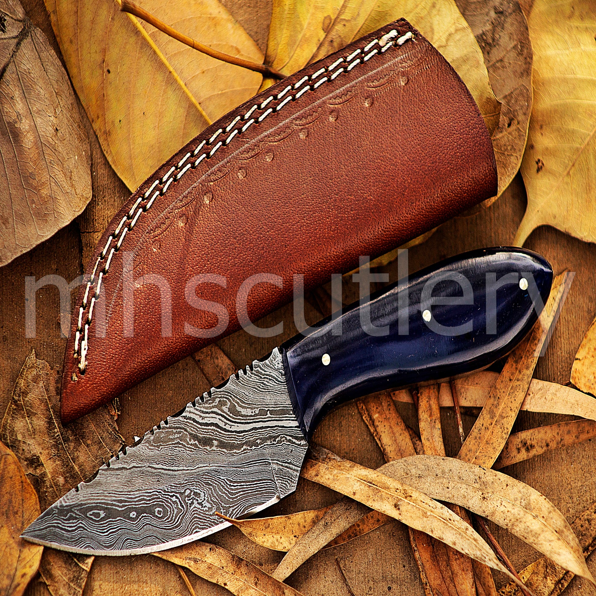 Damascus Steel Mini Fixed Blade Hunting Skinner Knife | mhscutlery