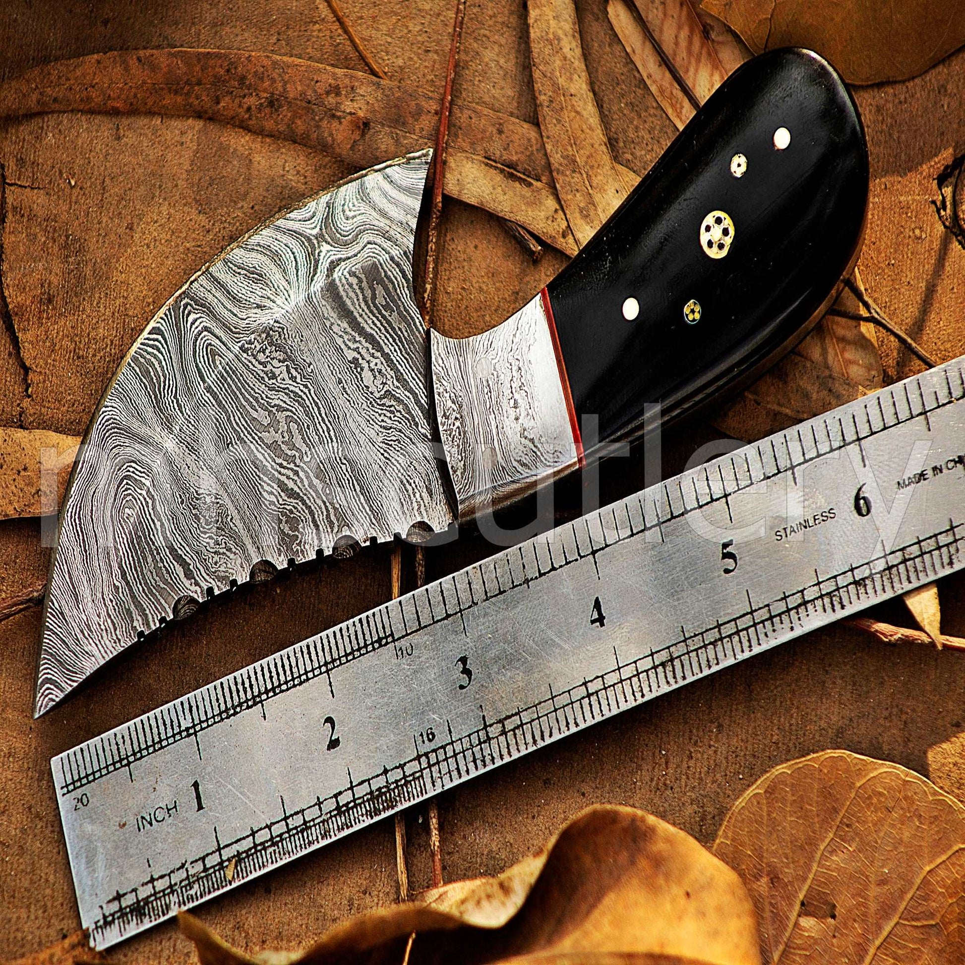 Custom Forged Raindrop Damascus Steel Pizza Cutter Knife | mhscutlery