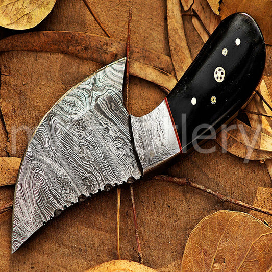 Custom Forged Raindrop Damascus Steel Pizza Cutter Knife | mhscutlery