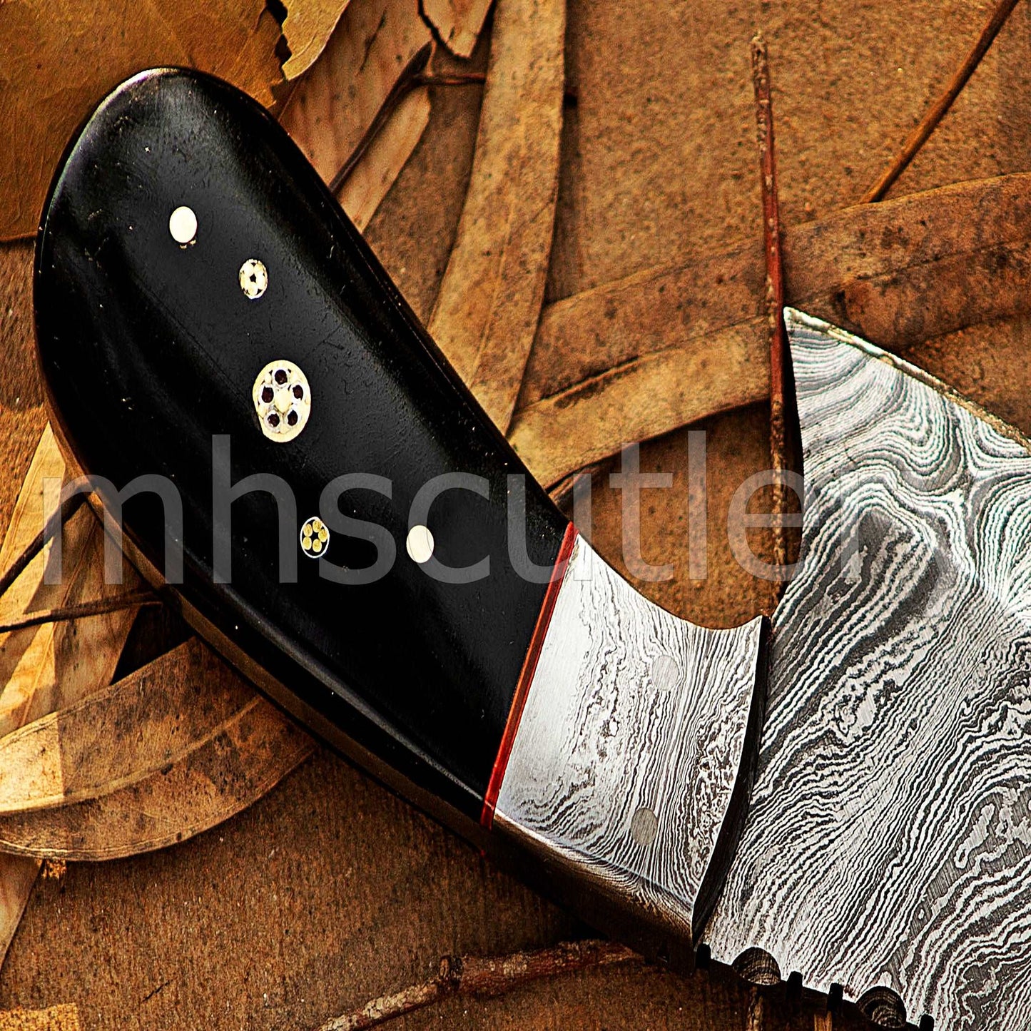 Custom Forged Raindrop Damascus Steel Pizza Cutter Knife | mhscutlery