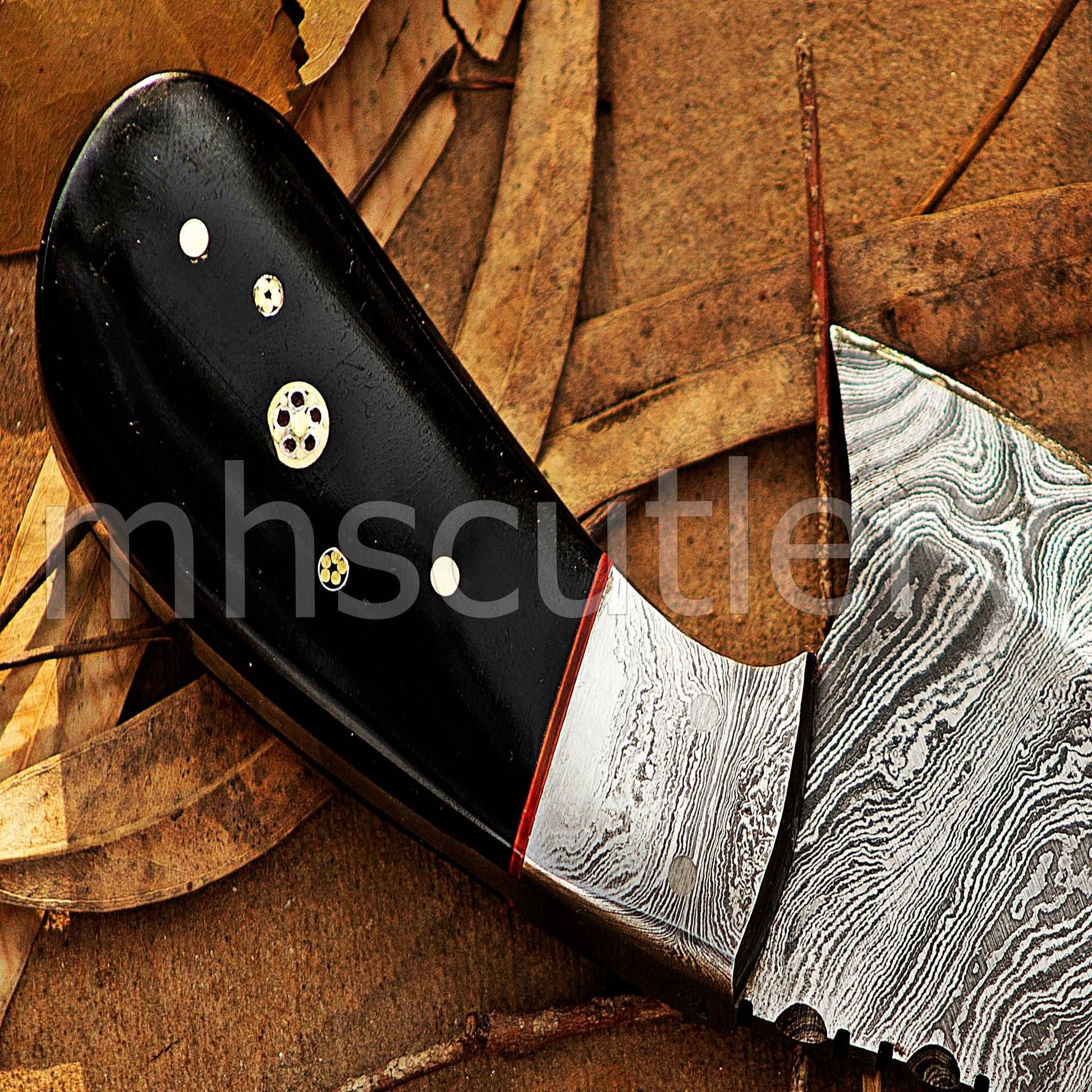 Custom Forged Raindrop Damascus Steel Pizza Cutter Knife | mhscutlery