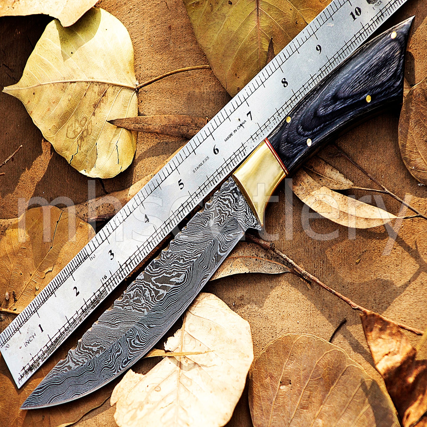 Damascus Steel Big Hunter Skinner Fixed Blade Knife | mhscutlery