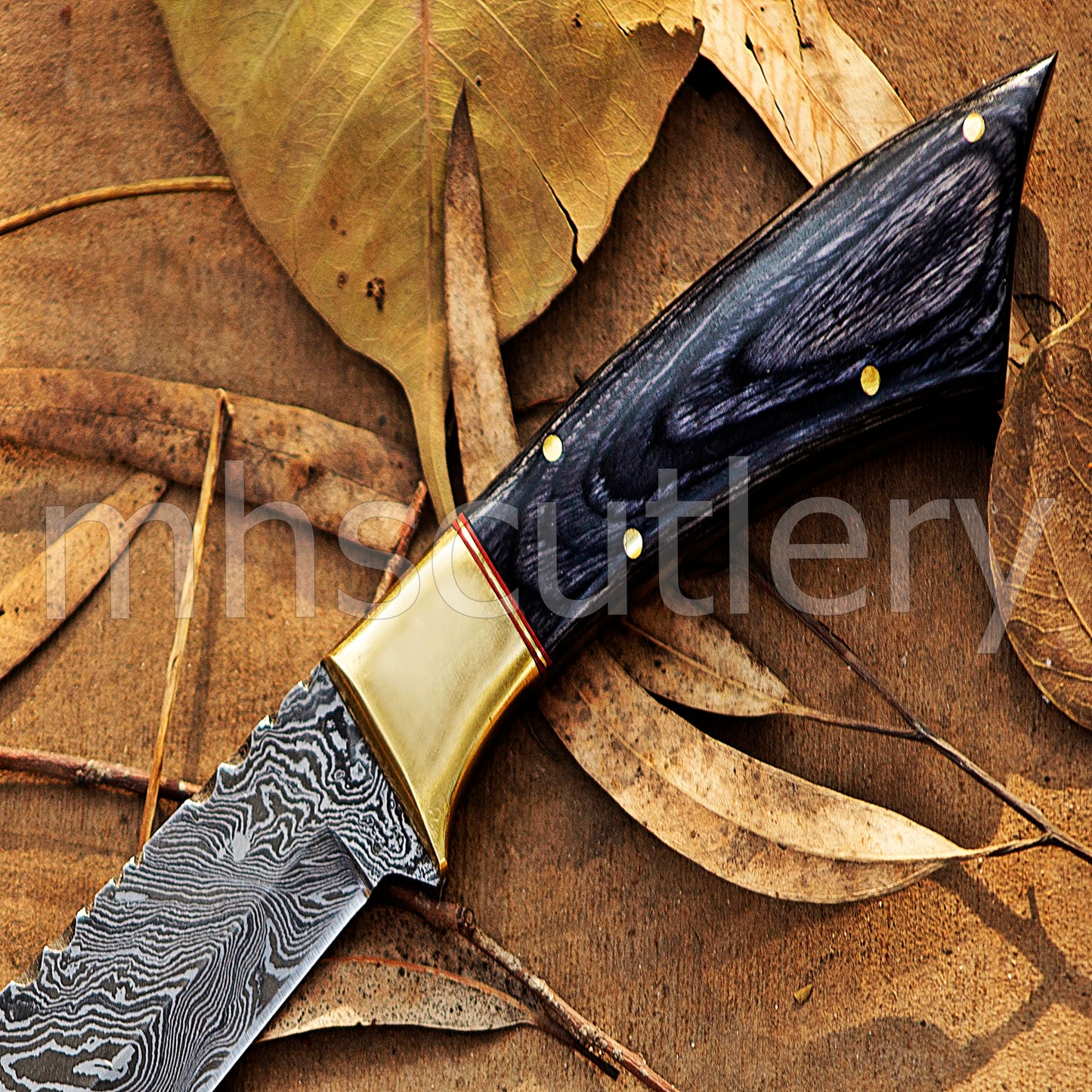 Damascus Steel Big Hunter Skinner Fixed Blade Knife | mhscutlery