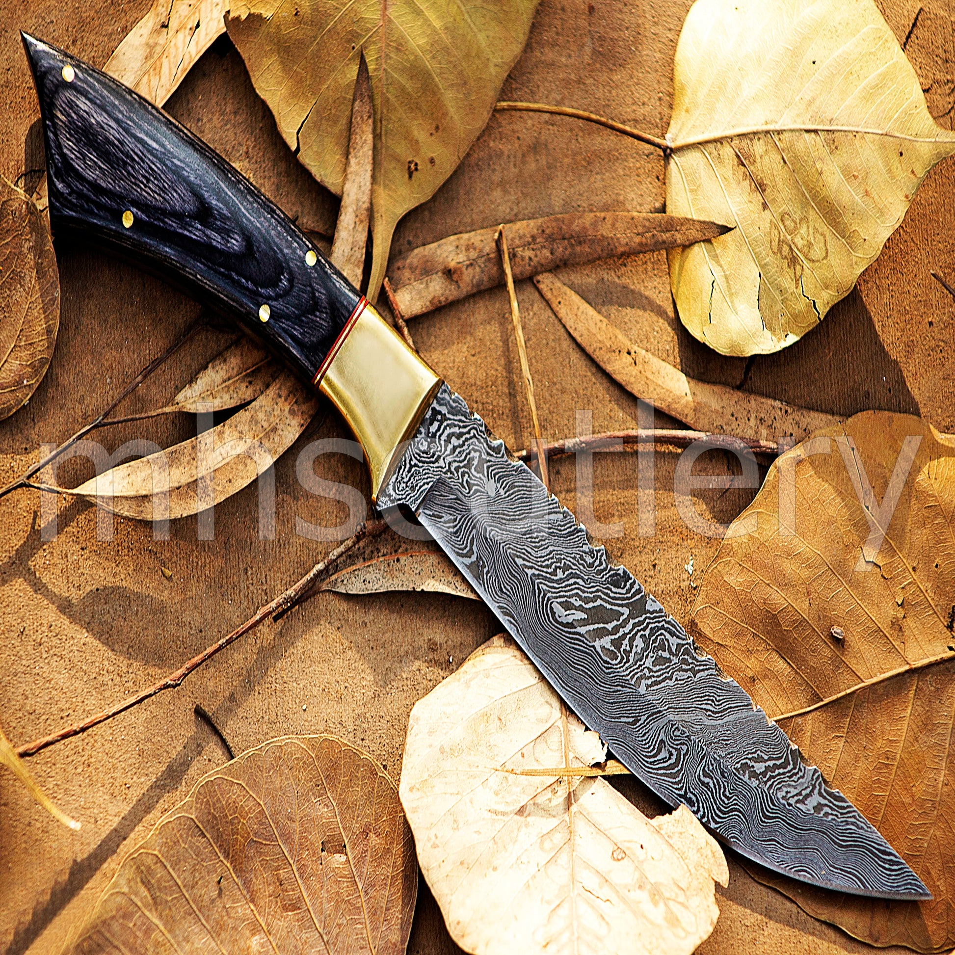 Damascus Steel Big Hunter Skinner Fixed Blade Knife | mhscutlery